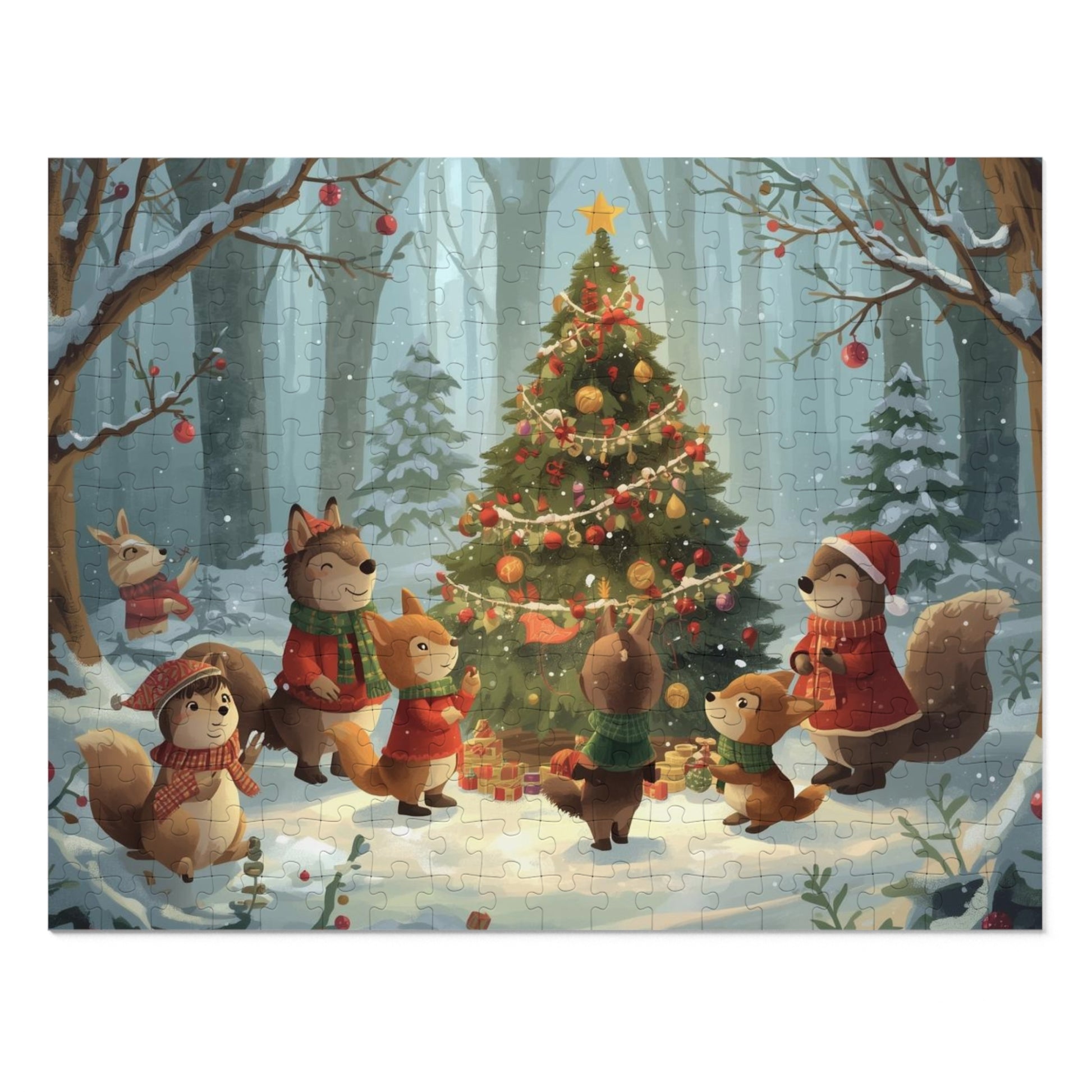 Festliches Tierpuzzle mit Sammeldose, Weihnachtspuzzle, Weihnachtsgeschenk, Familienspaß, gemütliche Winteraktivität