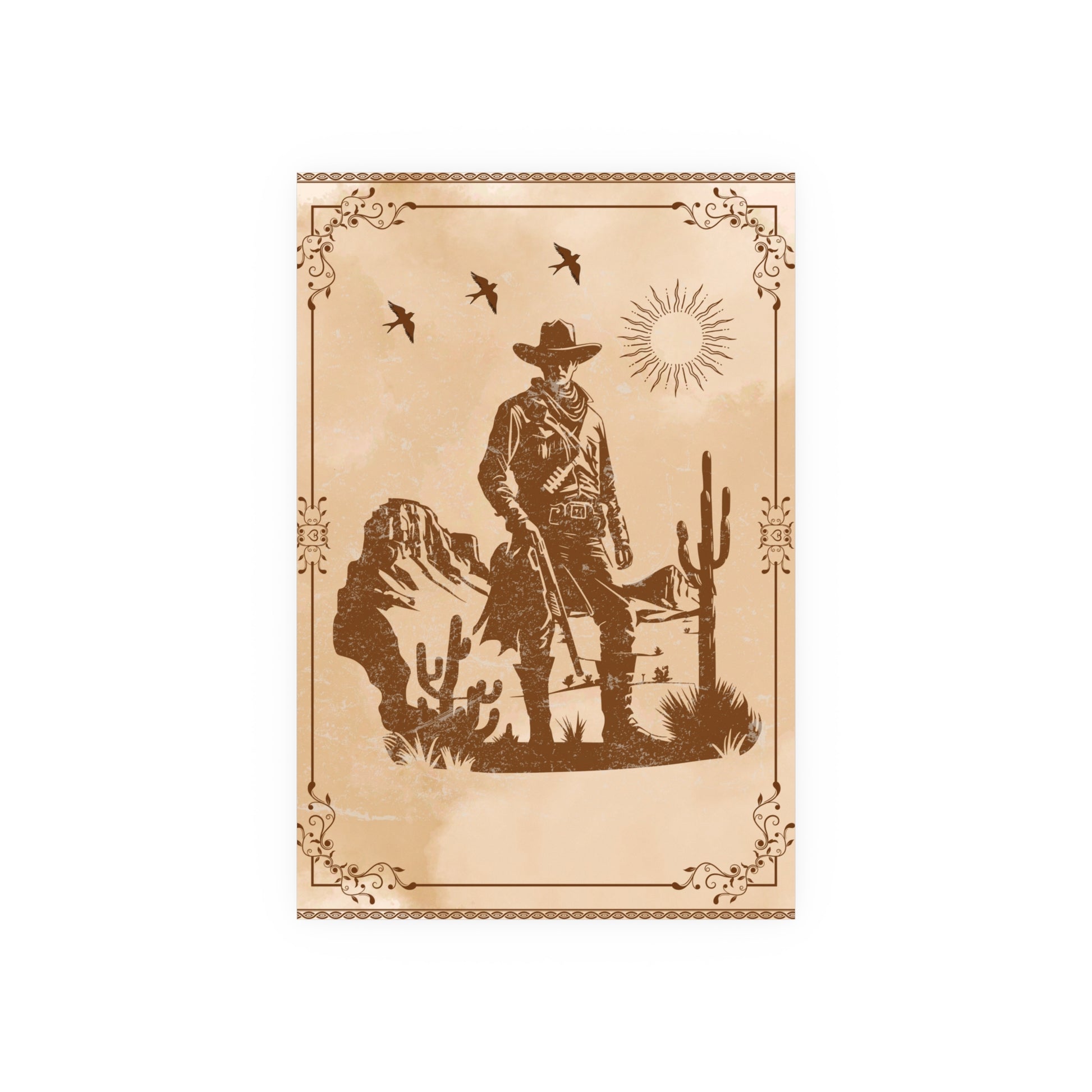 Poster - Cowboy-Schatten auf alt-Rustikal braunem Prärie-Hintergrund