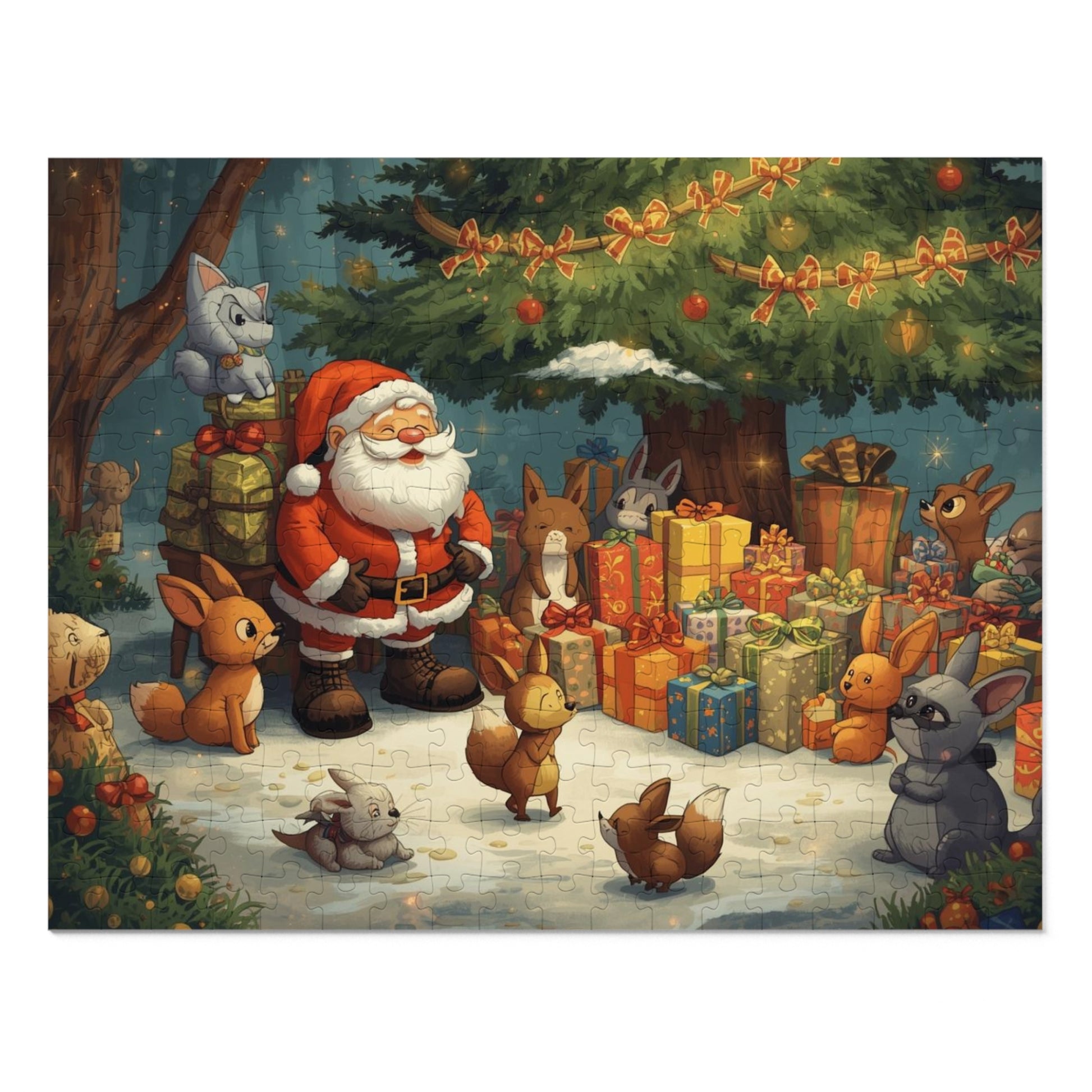 Festliches Weihnachtspuzzle mit Dose, Weihnachtspuzzle, Weihnachtsmann und Tiere, Familienspielabend, Weihnachtsgeschenk, gemütliche Heimaktivität