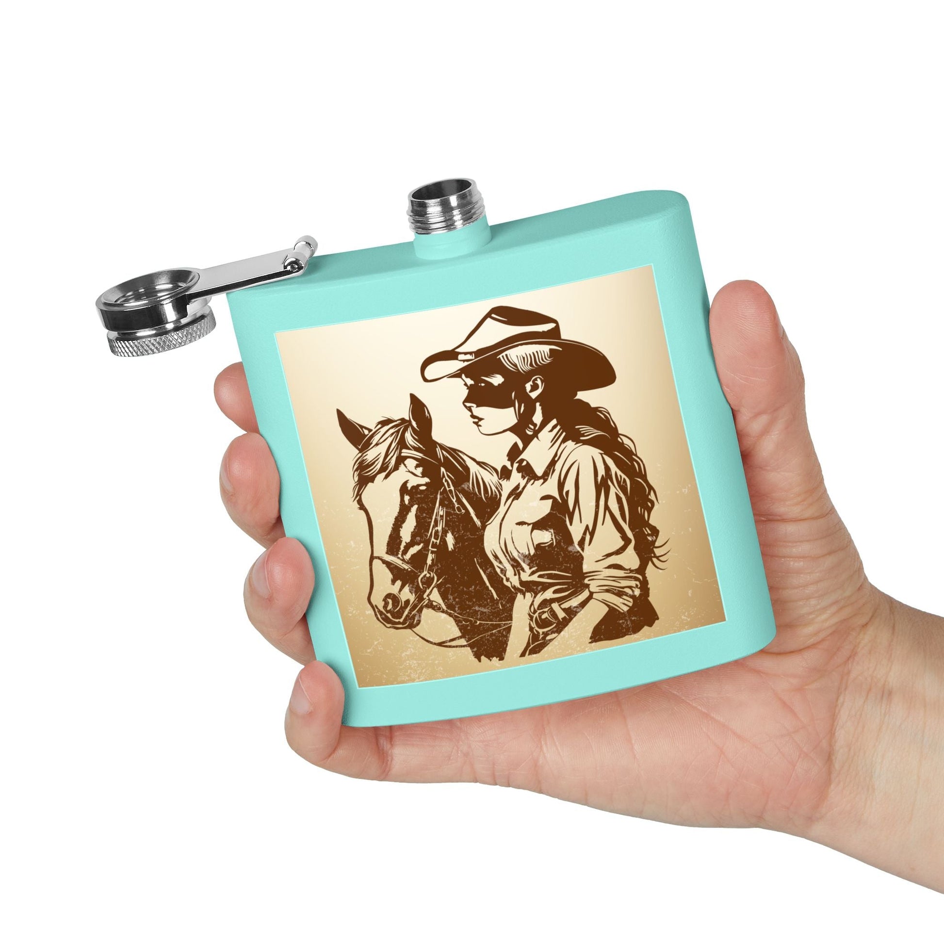 Cowgirl - Flachmann aus Edelstahl, 6 oz – perfekt als Geschenk, zum Camping, für Cowboy - Events, Tailgating und personalisierte Feiern! - Familientruhe