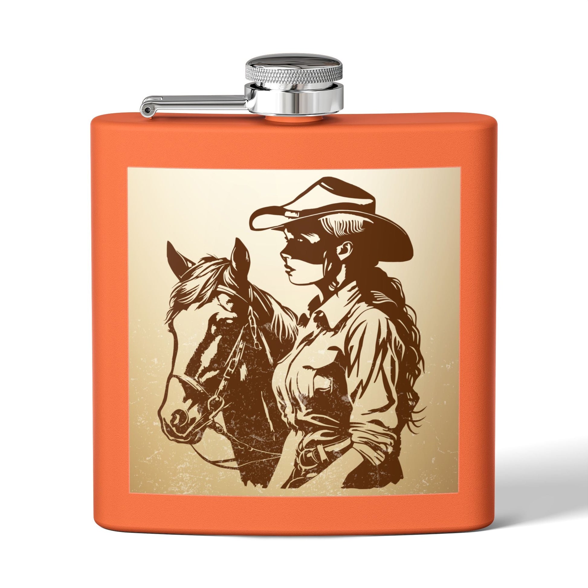 Cowgirl - Flachmann aus Edelstahl, 6 oz – perfekt als Geschenk, zum Camping, für Cowboy - Events, Tailgating und personalisierte Feiern! - Familientruhe