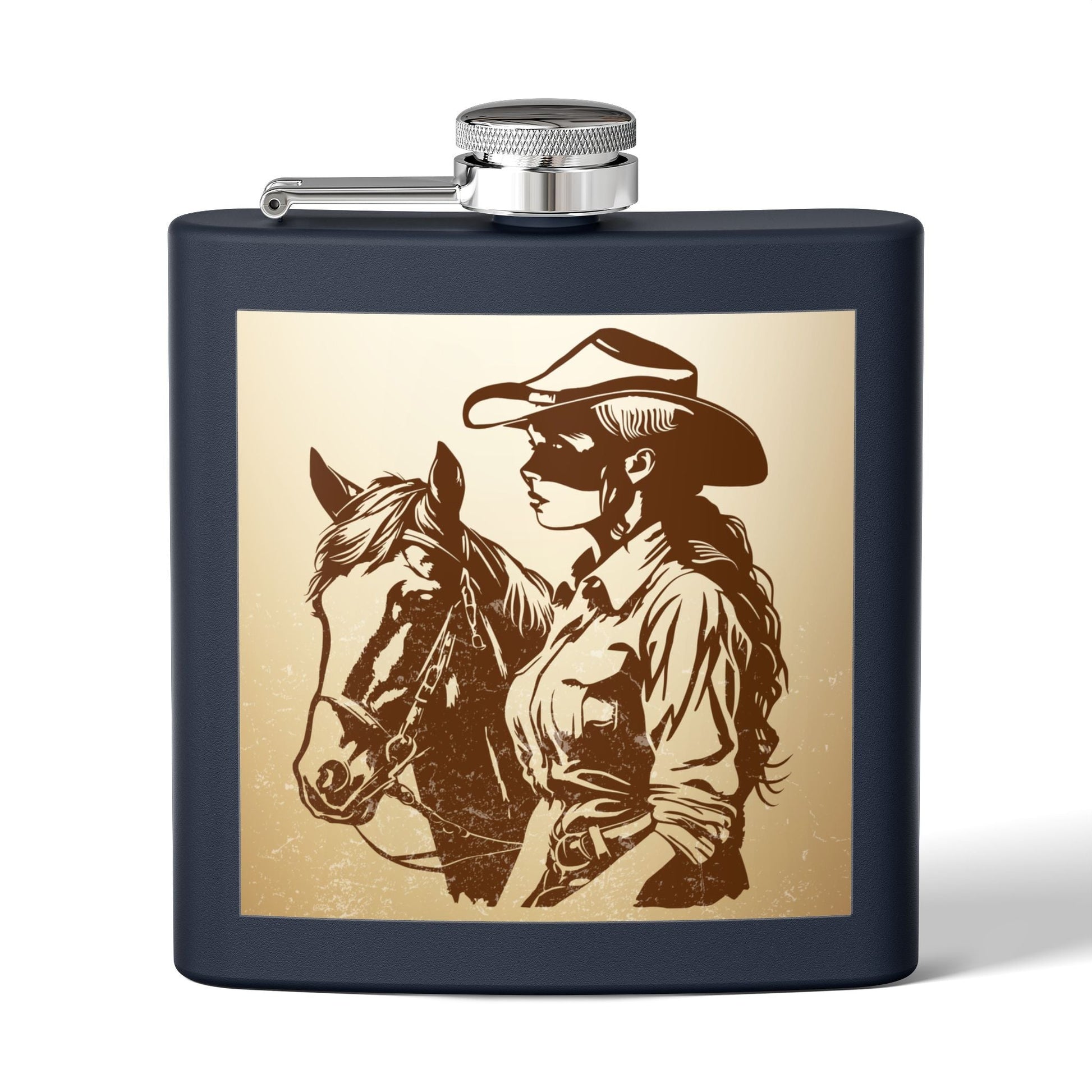 Cowgirl - Flachmann aus Edelstahl, 6 oz – perfekt als Geschenk, zum Camping, für Cowboy - Events, Tailgating und personalisierte Feiern! - Familientruhe