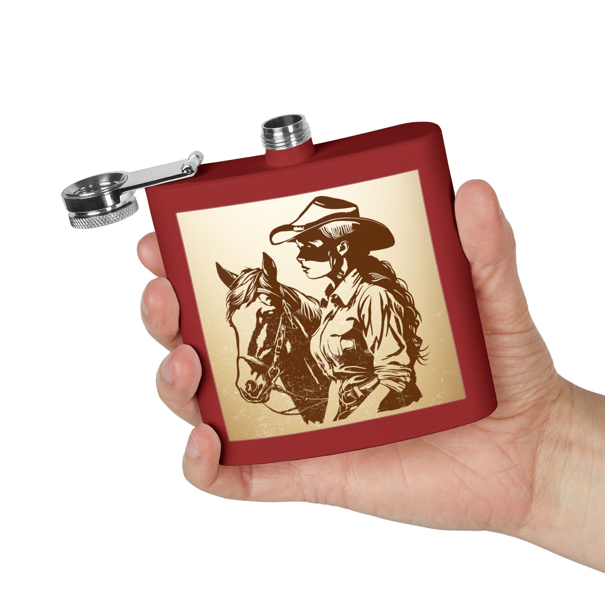 Cowgirl - Flachmann aus Edelstahl, 6 oz – perfekt als Geschenk, zum Camping, für Cowboy - Events, Tailgating und personalisierte Feiern! - Familientruhe