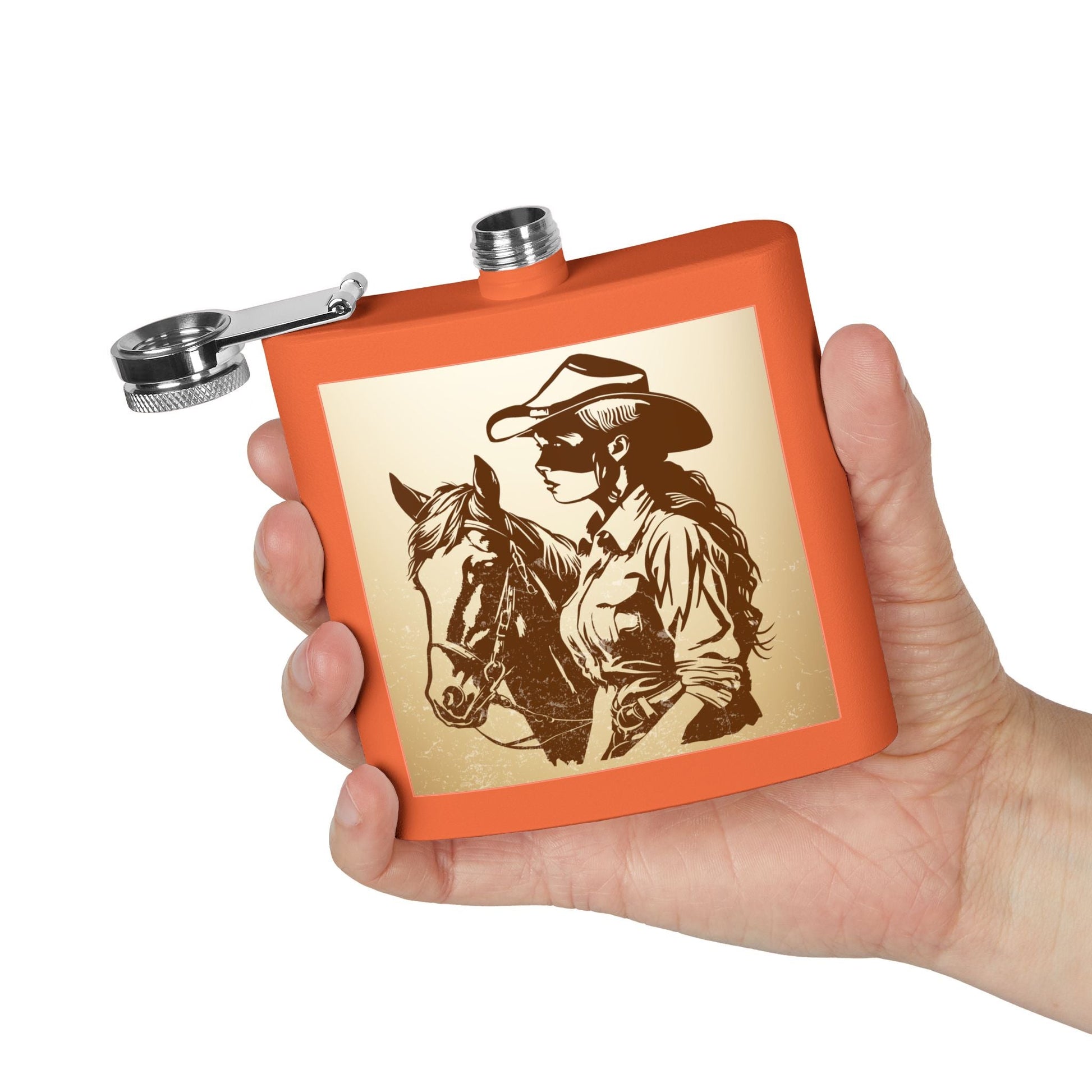 Cowgirl - Flachmann aus Edelstahl, 6 oz – perfekt als Geschenk, zum Camping, für Cowboy - Events, Tailgating und personalisierte Feiern! - Familientruhe