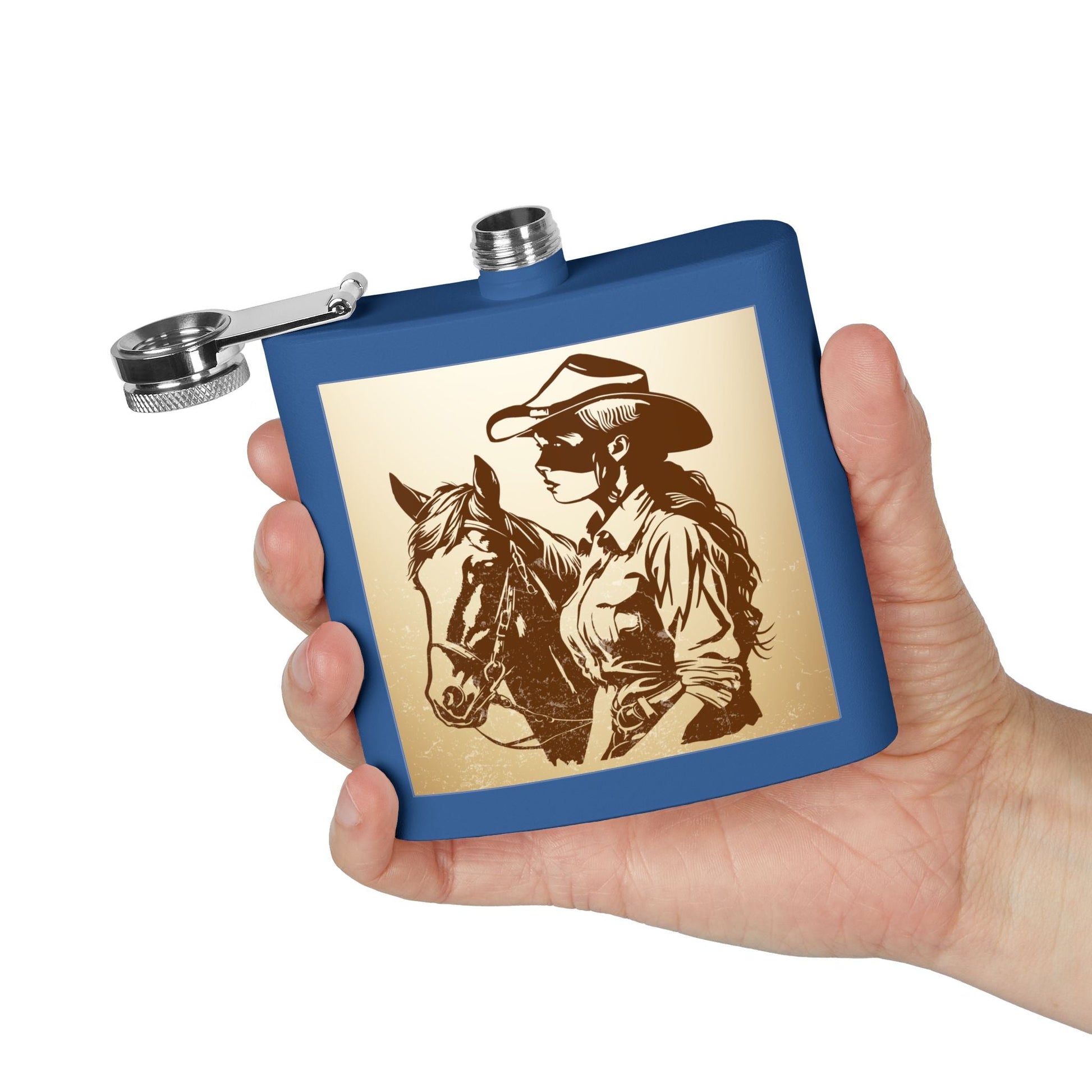 Cowgirl - Flachmann aus Edelstahl, 6 oz – perfekt als Geschenk, zum Camping, für Cowboy - Events, Tailgating und personalisierte Feiern! - Familientruhe