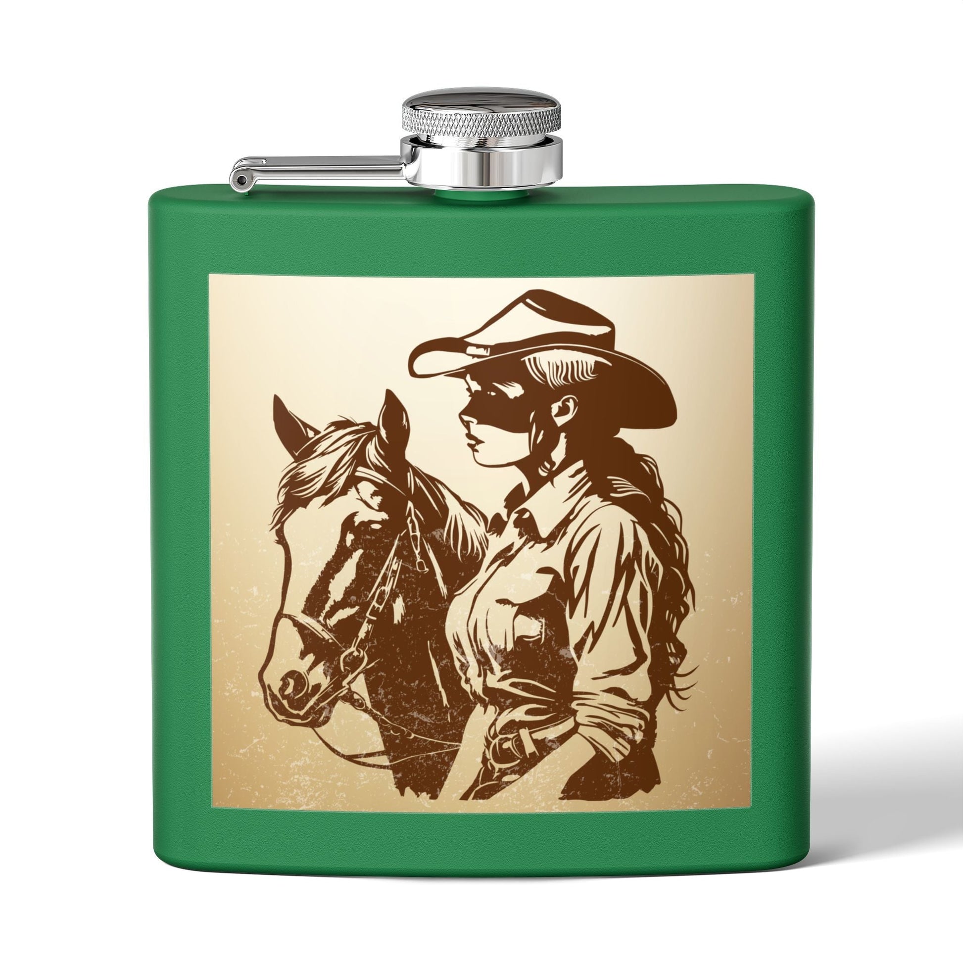 Cowgirl - Flachmann aus Edelstahl, 6 oz – perfekt als Geschenk, zum Camping, für Cowboy - Events, Tailgating und personalisierte Feiern! - Familientruhe
