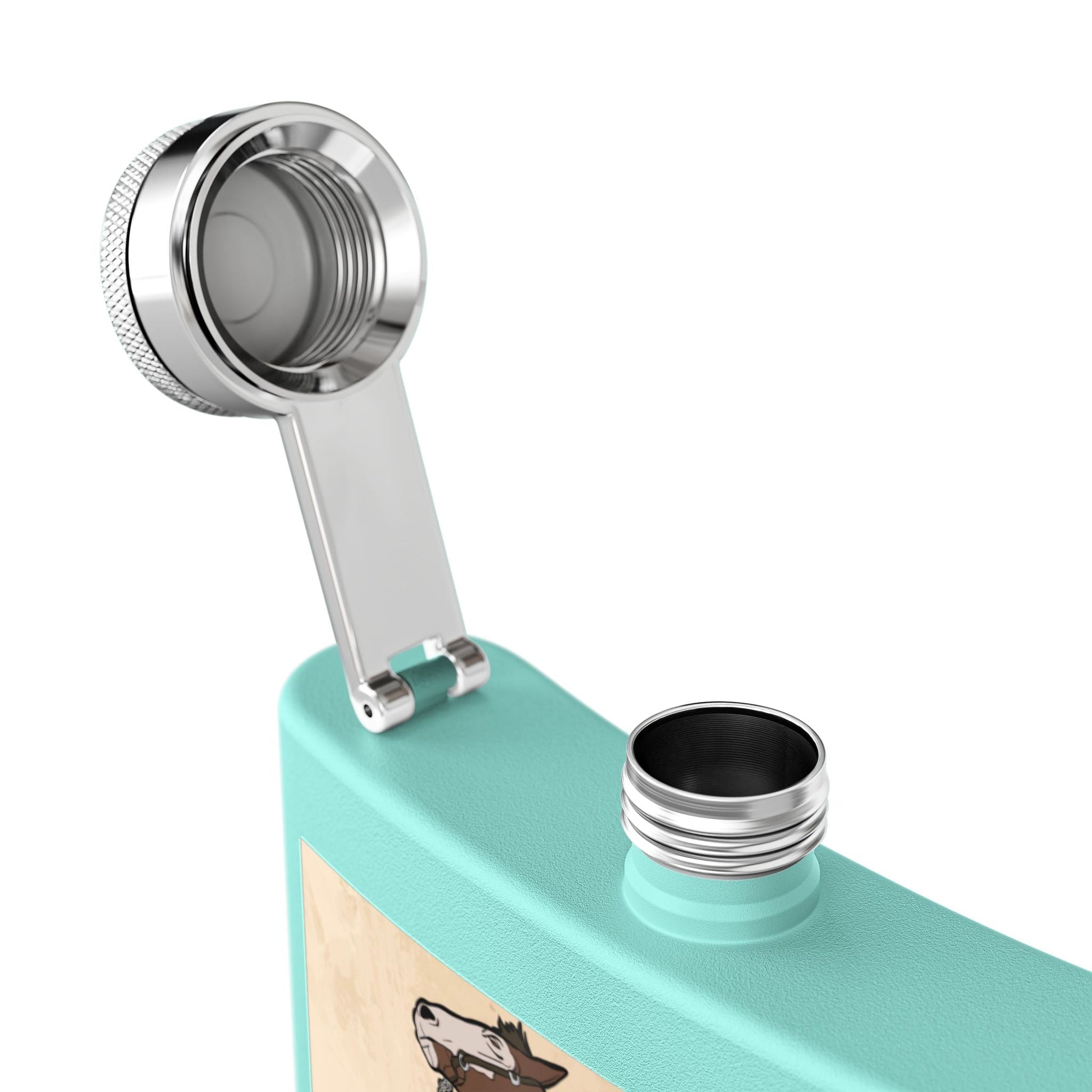 Edelstahl - Flachmann mit Cowboy - Motiv Trinkgefäß für Abenteurer - Familientruhe