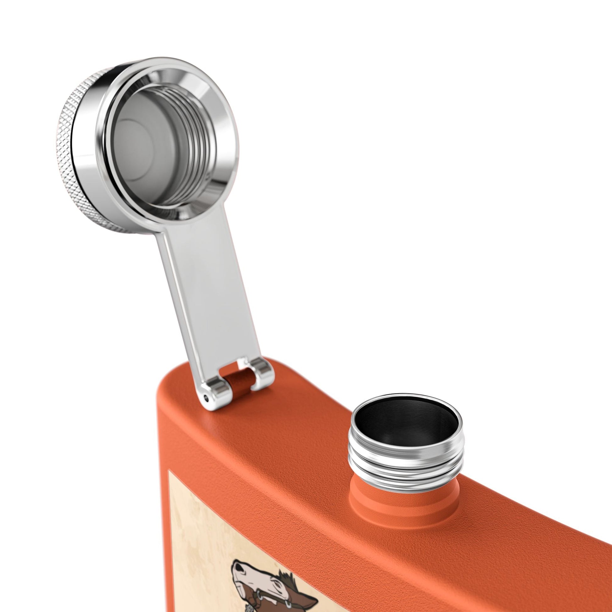 Edelstahl - Flachmann mit Cowboy - Motiv Trinkgefäß für Abenteurer - Familientruhe