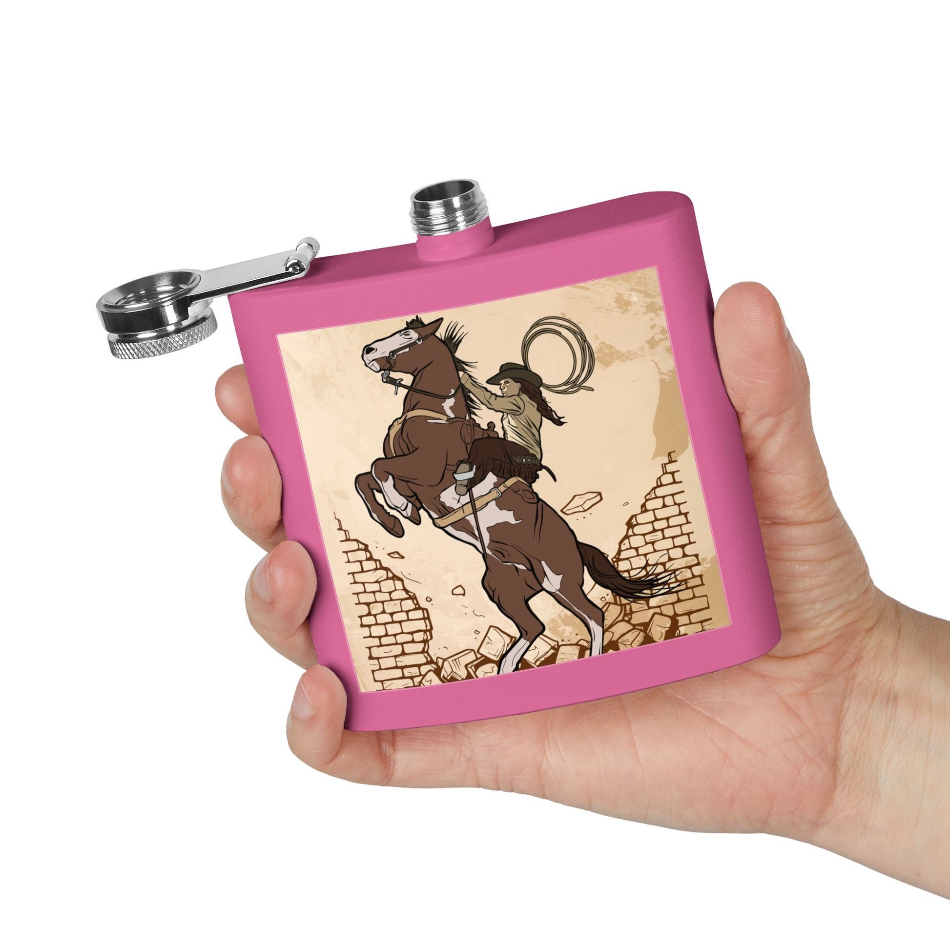 Edelstahl - Flachmann mit Cowboy - Motiv Trinkgefäß für Abenteurer - Familientruhe