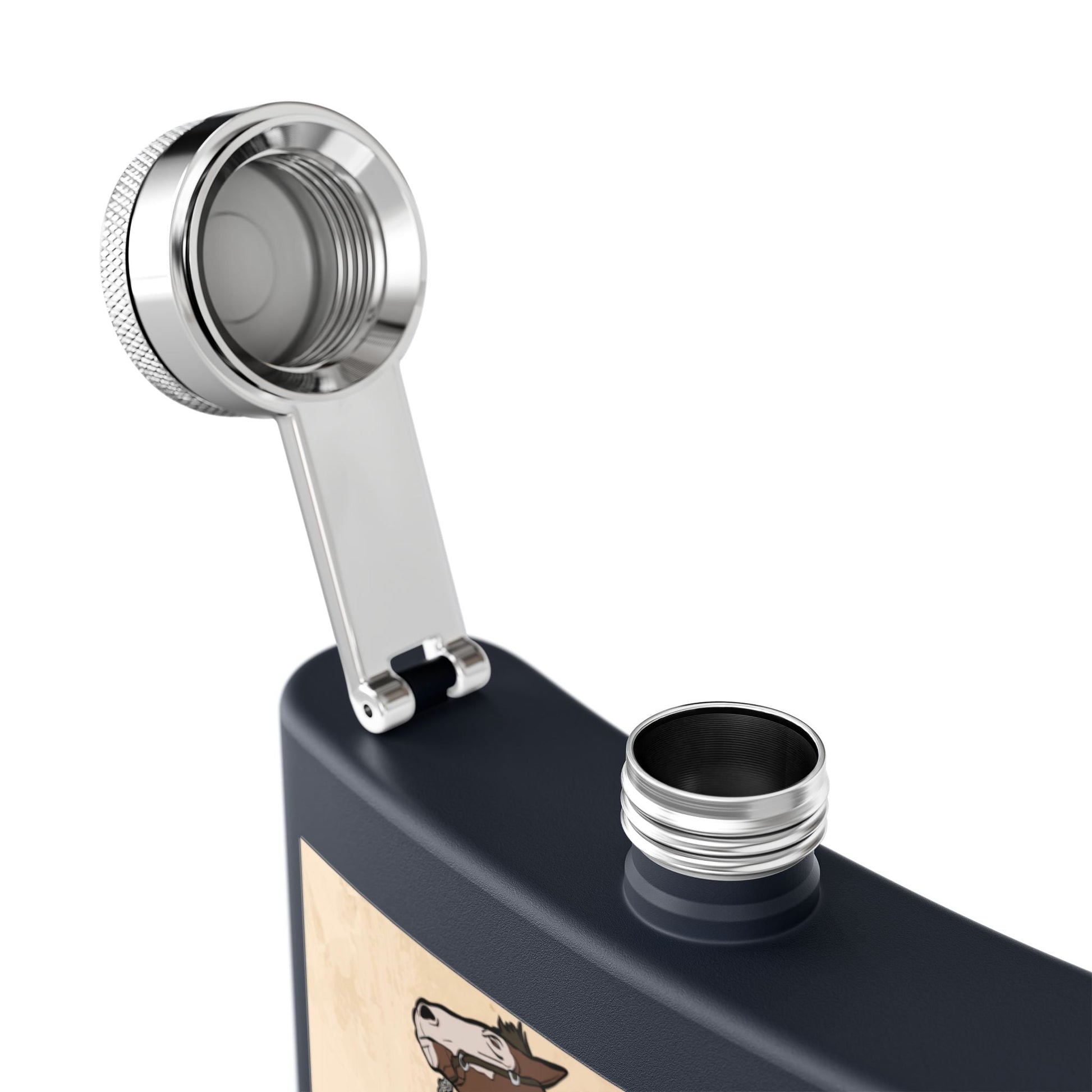 Edelstahl - Flachmann mit Cowboy - Motiv Trinkgefäß für Abenteurer - Familientruhe