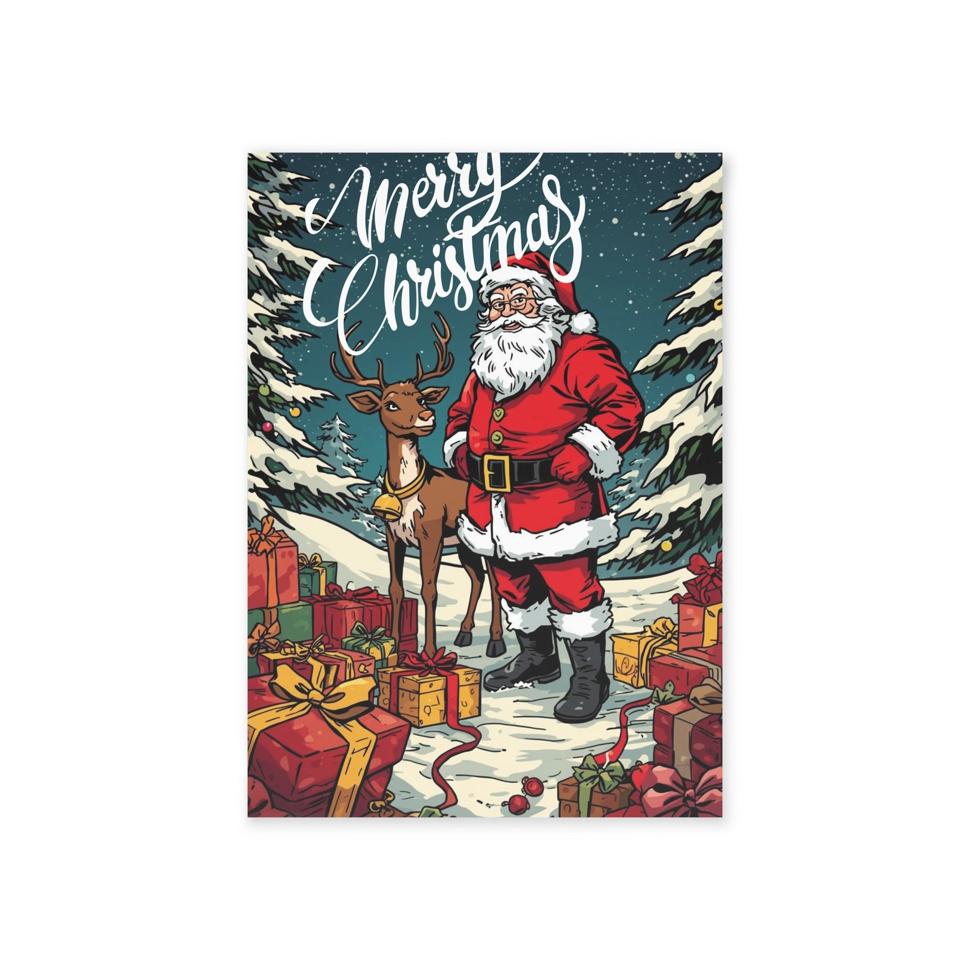 Festliche Weihnachtskarten mit Weihnachtsmann und Rentier - Familientruhe