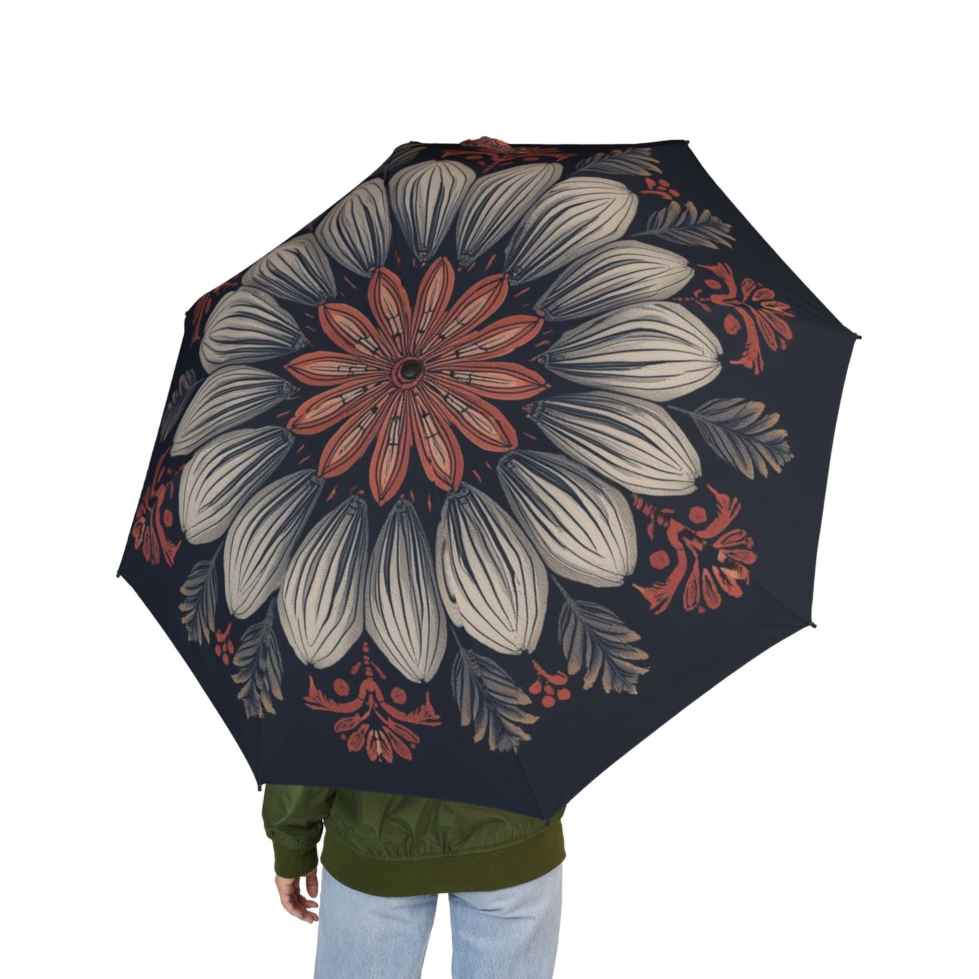 Halbautomatischer Falt - Regenschirm mit floralem Design - Familientruhe