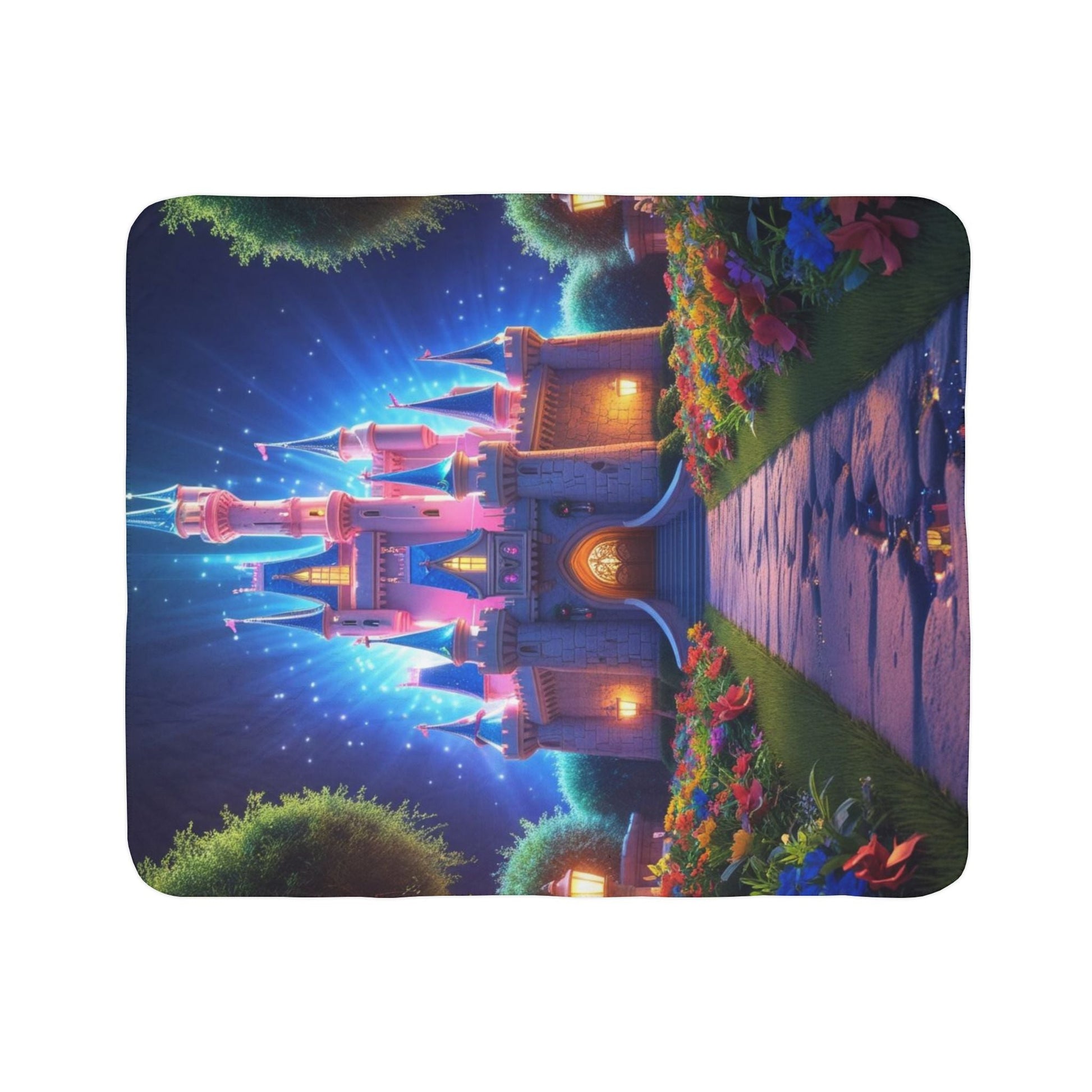 Kuschelige Märchen - Fleece - Sherpa - Decke mit bezauberndem Schloss - Design - Familientruhe