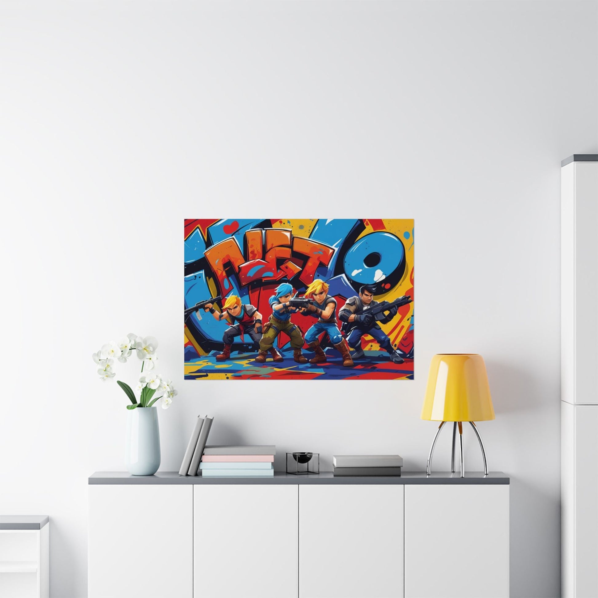 Lebendige Satin - Poster für Gamer, bunte Wandkunst - Familientruhe