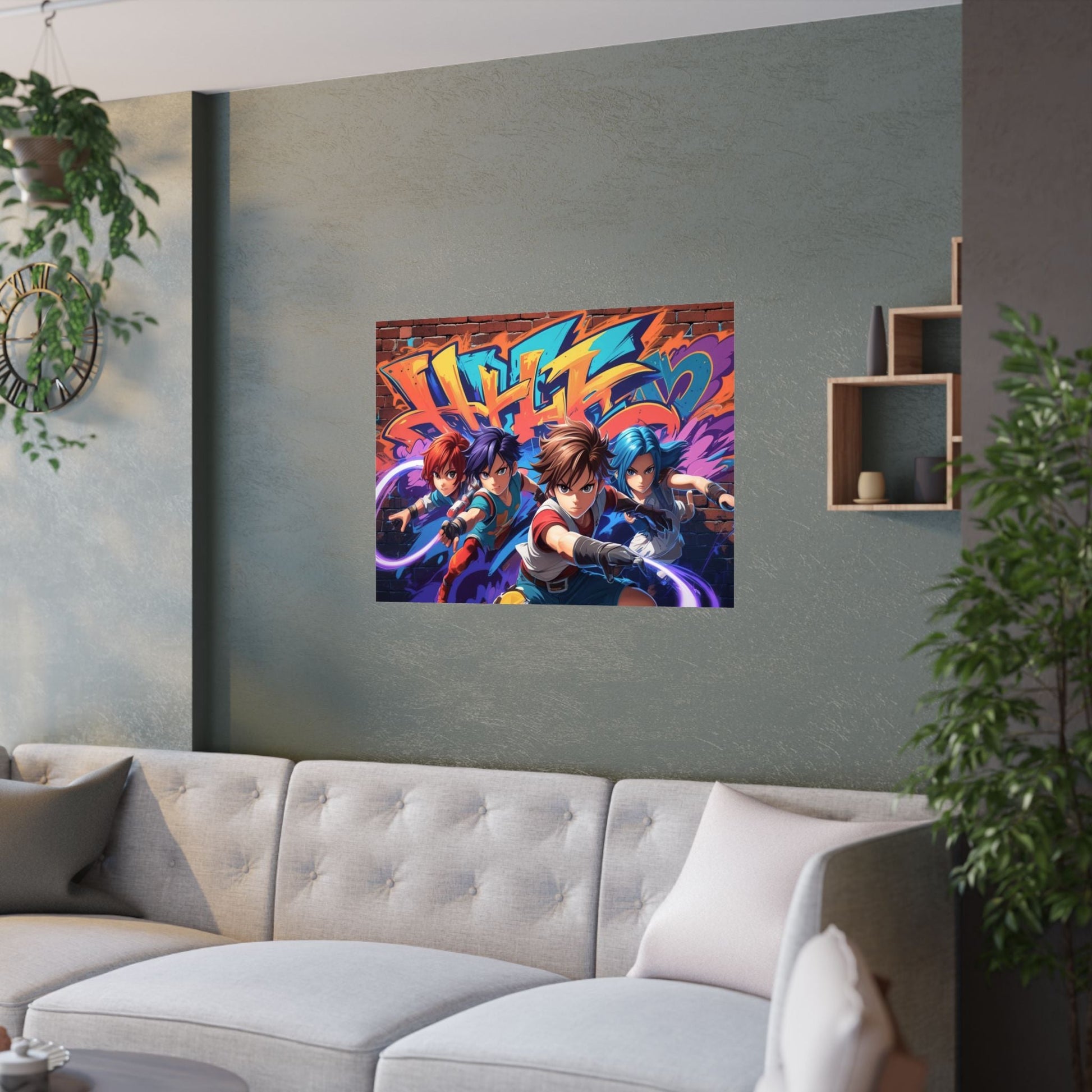 Lebendiger Satin - Wandkunstdruck, Poster im Graffiti - Stil für Gamer - Familientruhe