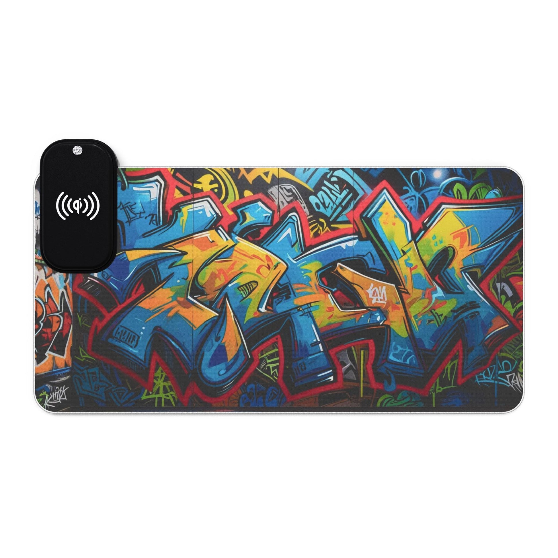 LED - Gaming - Mauspad mit kabelloser Aufladung und Graffiti - Design - Familientruhe