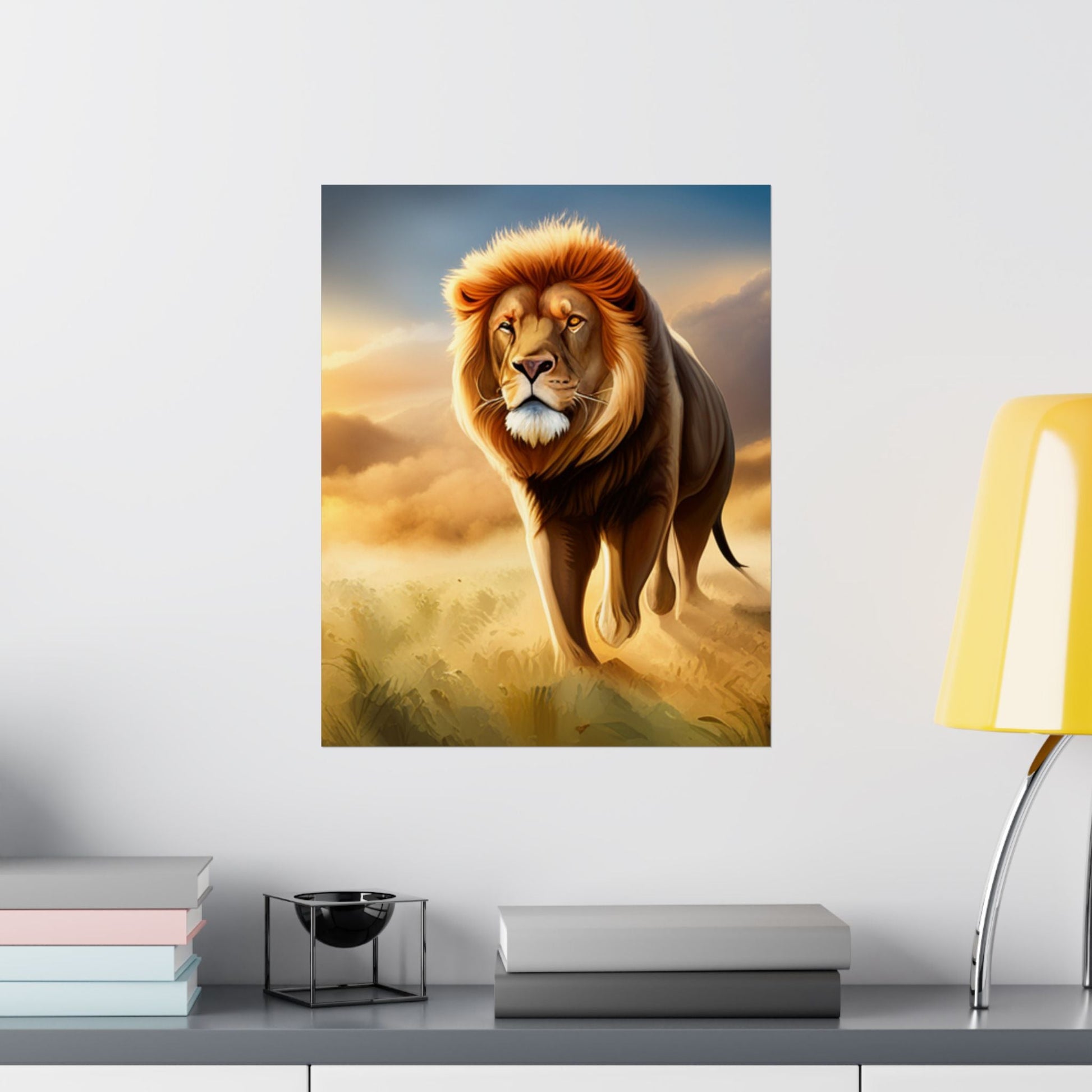 Majestätisches Löwe Satin Poster, Art Deco, Wandkunst - Familientruhe