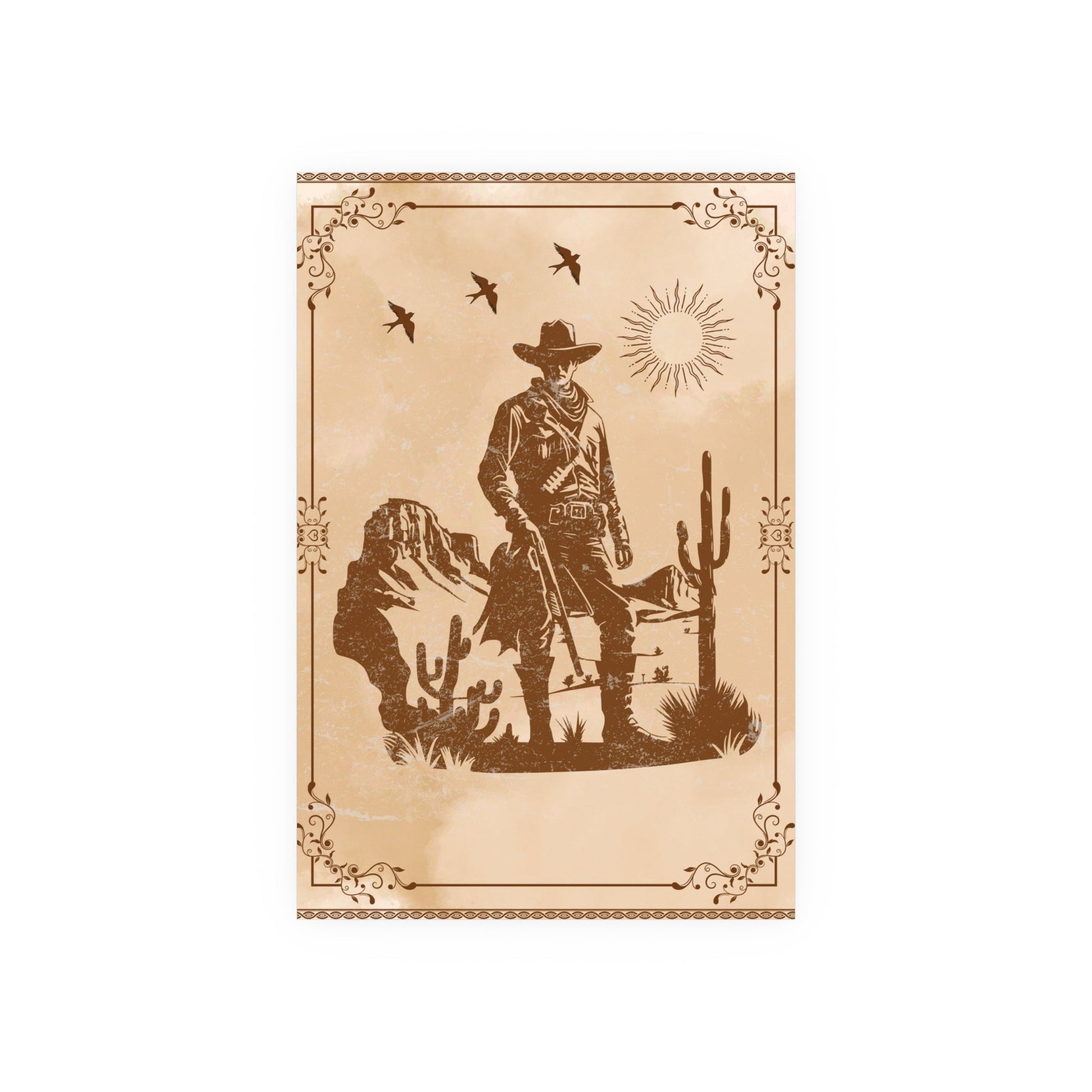 Poster - Cowboy - Schatten auf alt - Rustikal braunem Prärie - Hintergrund - Familientruhe