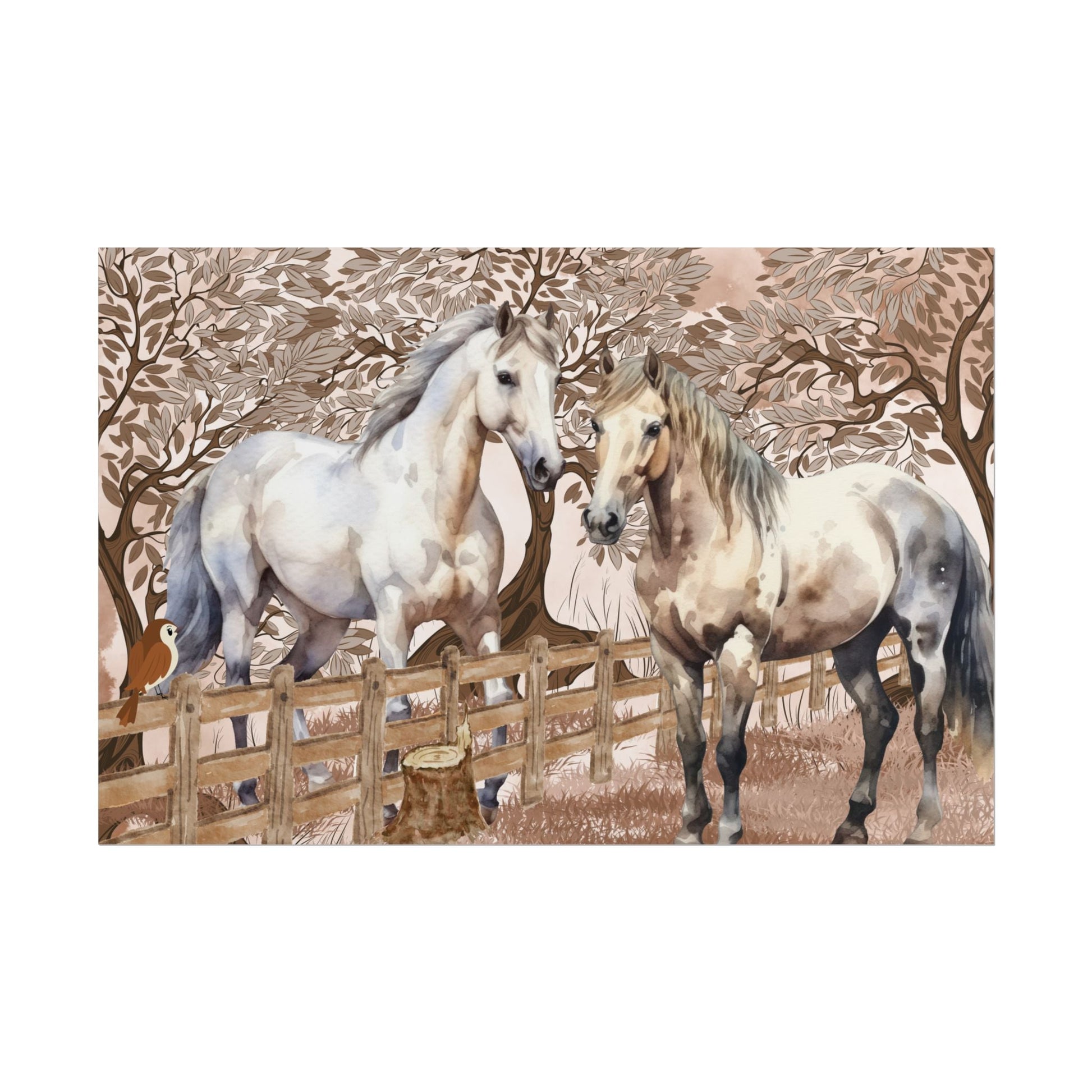 Poster - Zwei Pferde grau weiß kariert begrüßen sich am Zaun - Familientruhe