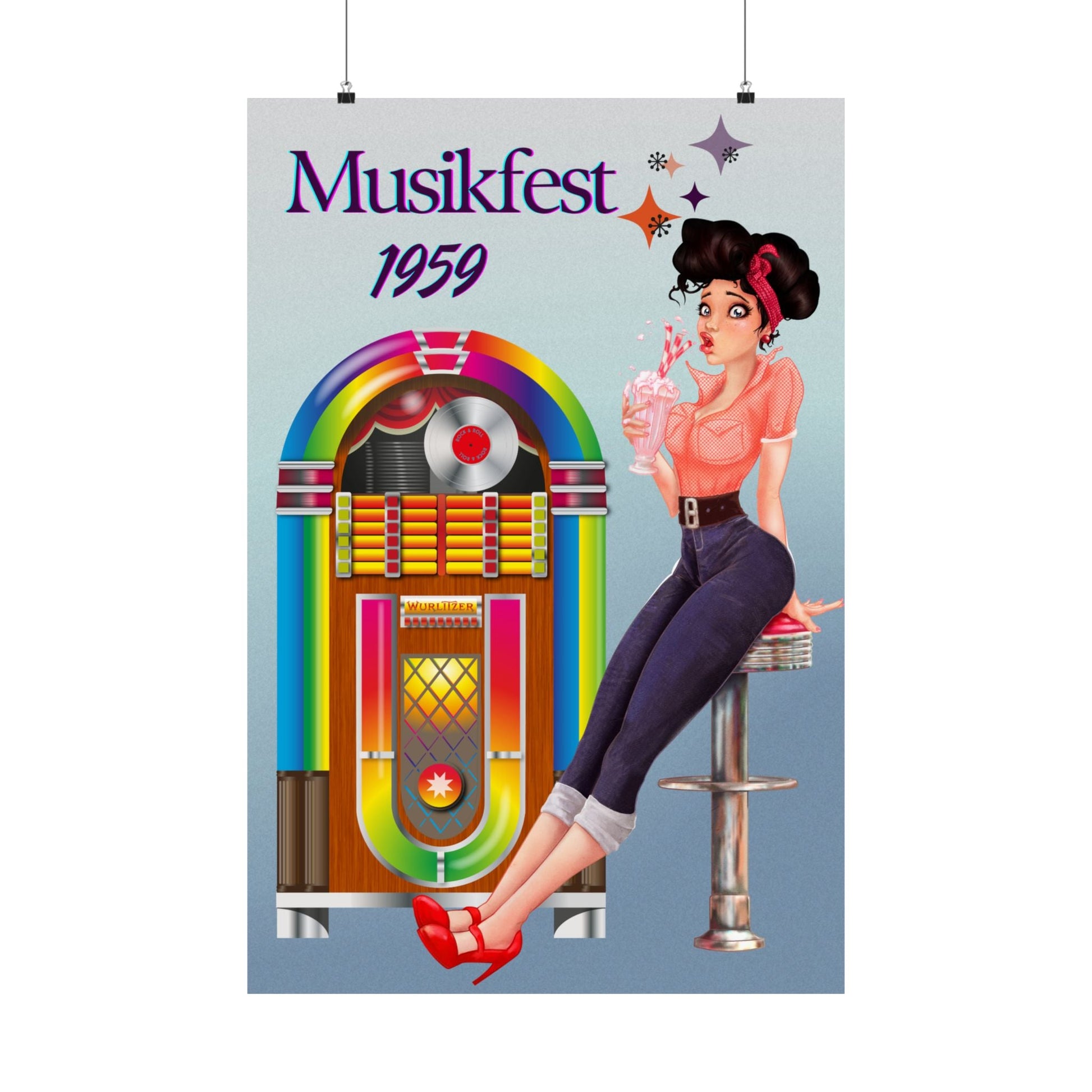 Retro Musik Festival Poster, Vintage Jukebox Kunstdruck - Familientruhe