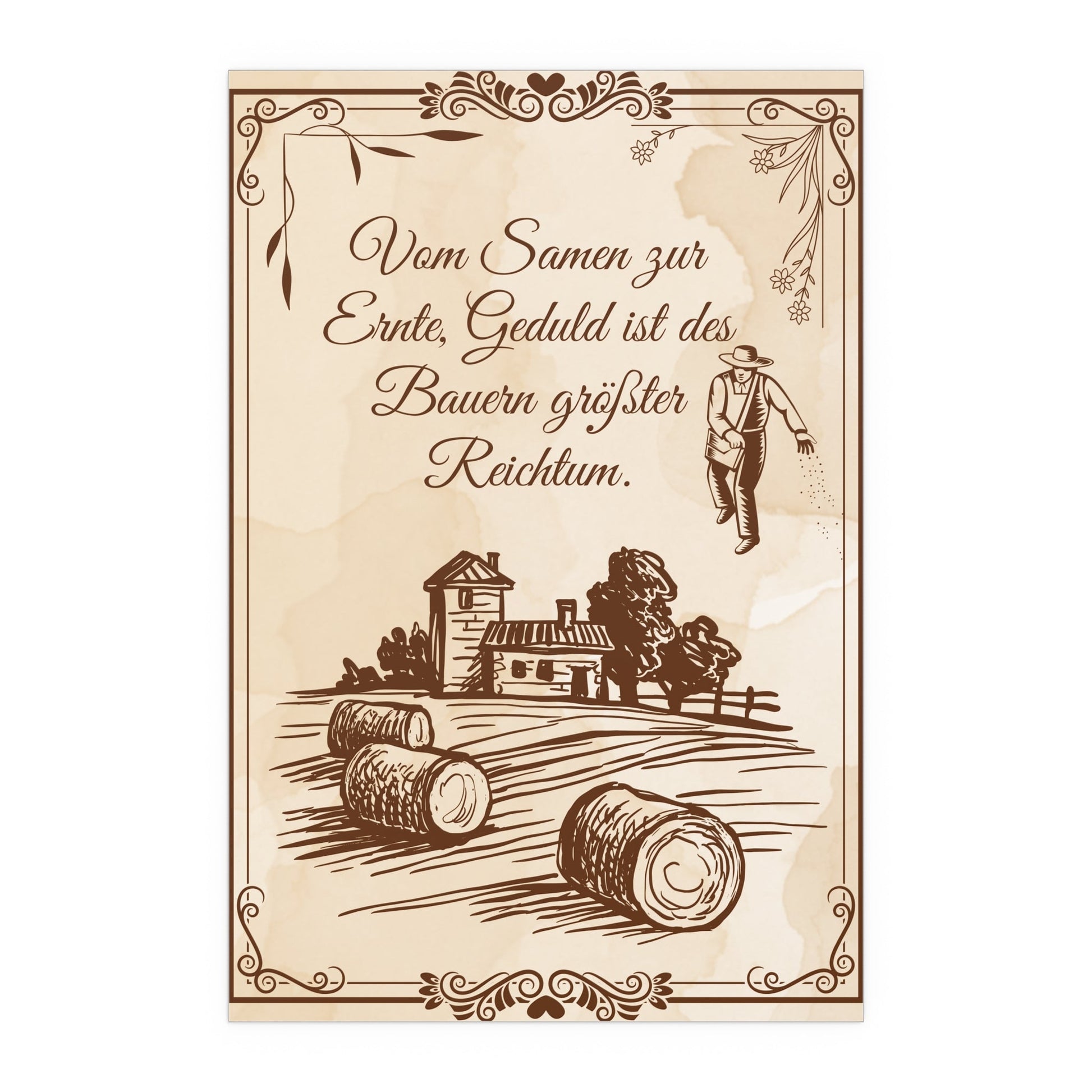 Rustikaler Posterdruck auf Seide, Wandkunst im Vintage - Stil im Landhausstil - Familientruhe