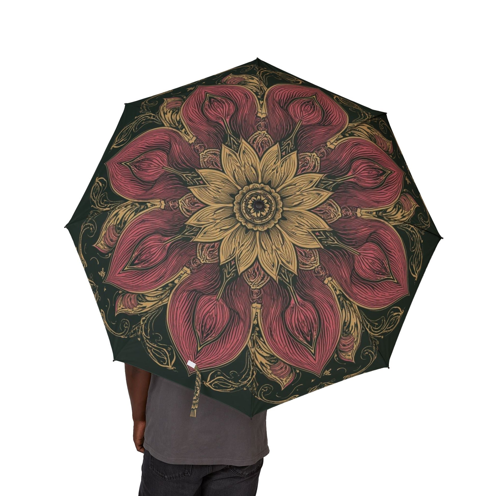 Schicker Regenschirm mit Blumenmuster – elegantes halbautomatisches Faltdesign - Familientruhe