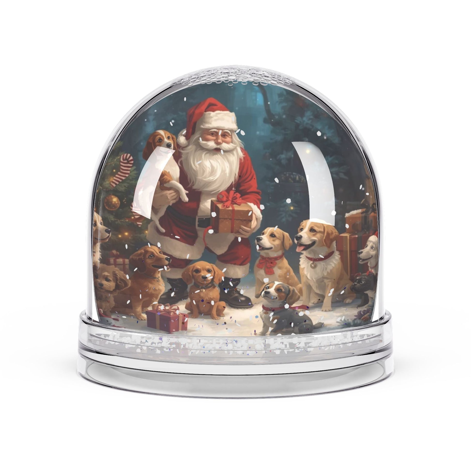 Schneekugel mit Weihnachtsmann - Hund, Weihnachtsdekoration - Familientruhe