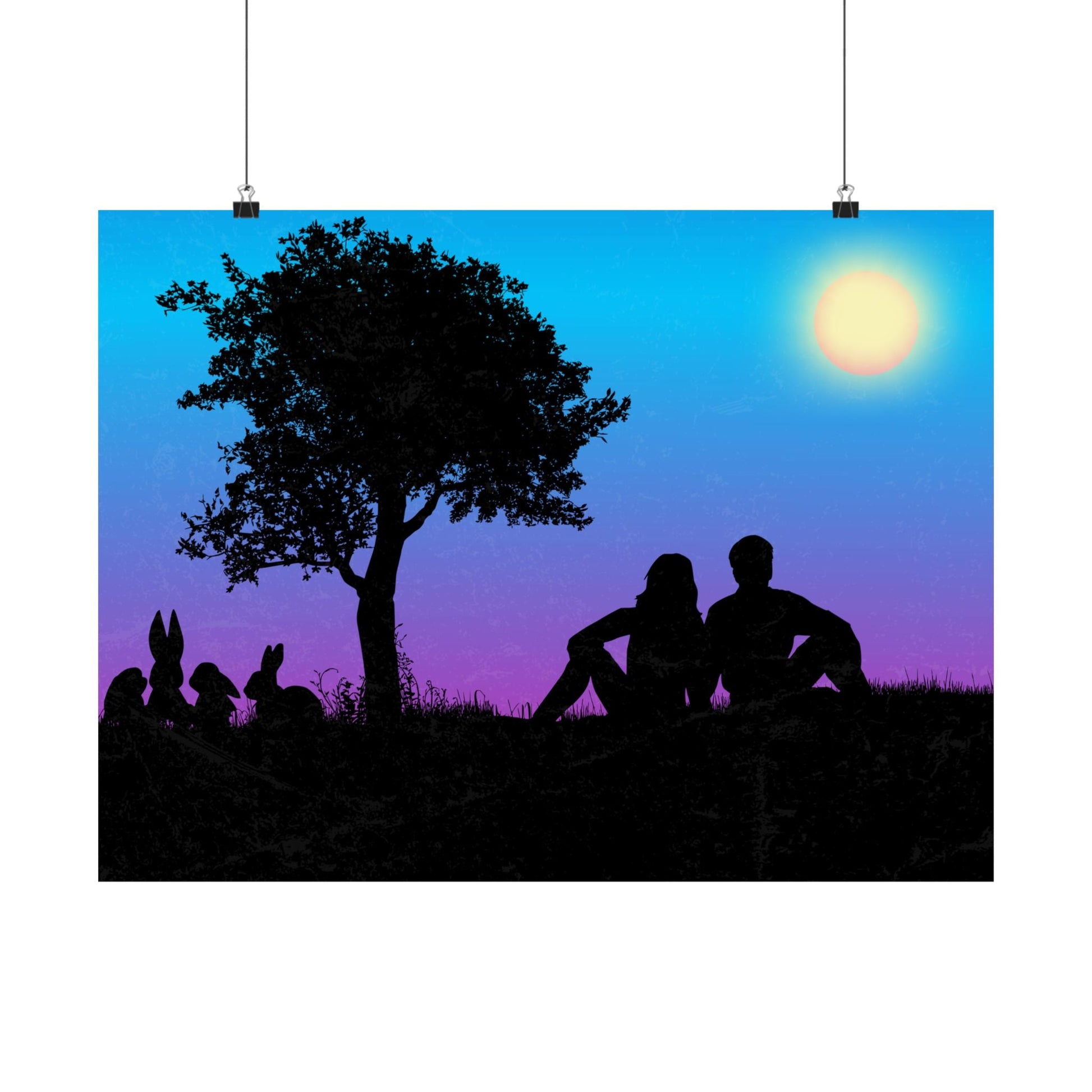 Silhouette Paar Satin Poster, Romantische Wandkunst - Familientruhe