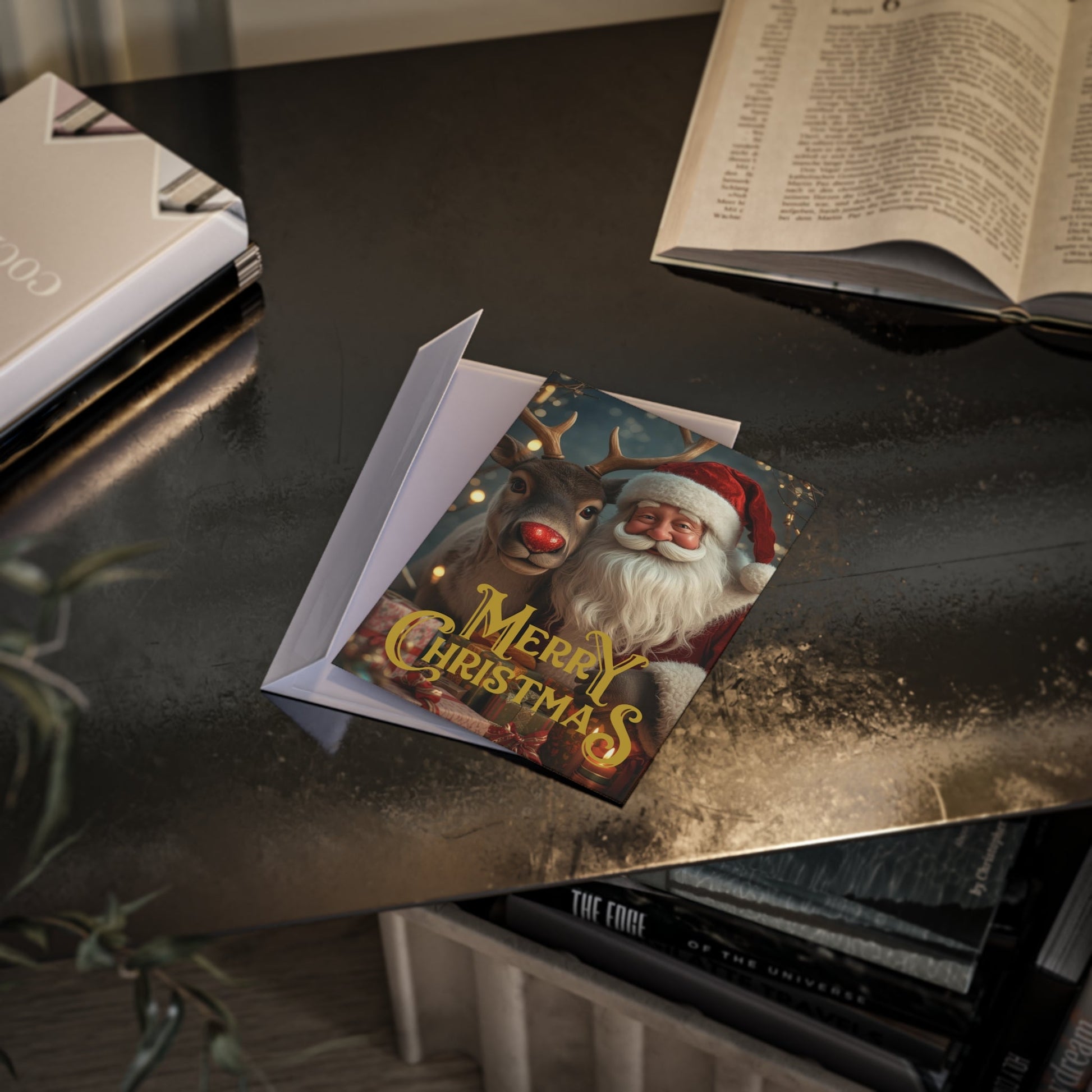 Weihnachtskarten mit Weihnachtsmann und Rentier - Familientruhe