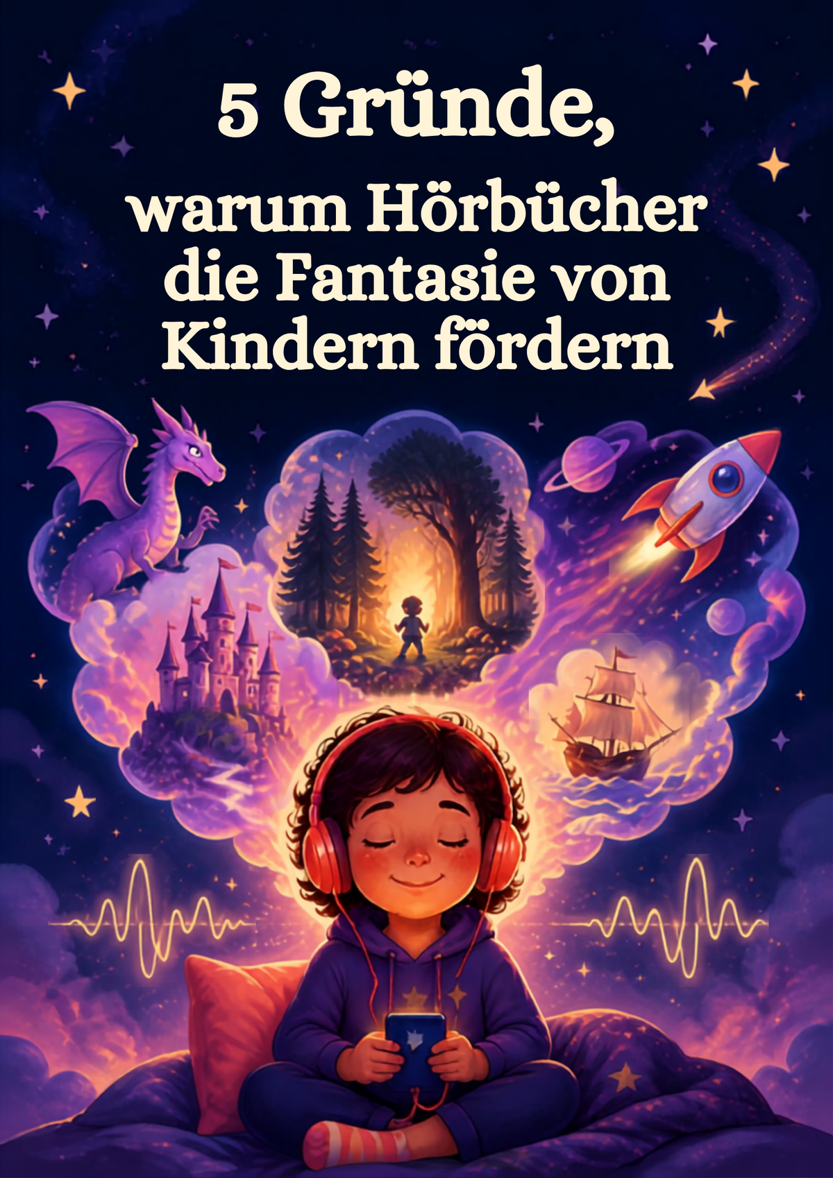 5 Gründe warum Hörbücher die Fantasie von Kindern fördern, kind hört gebannt zu, träumt von Abenteuern.