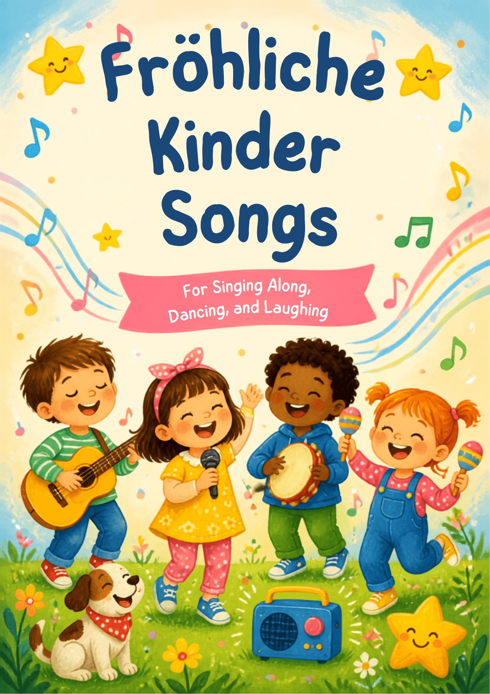 Kinderlied-Lach doch mal kleine Sonne - fröhliche Sonne mit lächelndem Gesicht für das Gute-Laune-Lied.
