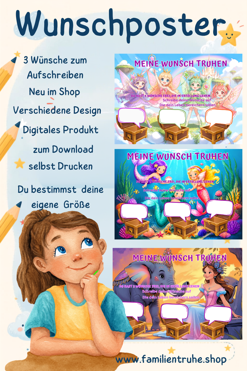 Wunschposter für unsere Kinder mit verschiedenen Designs zum Aufschreiben von Wünschen im Shop.