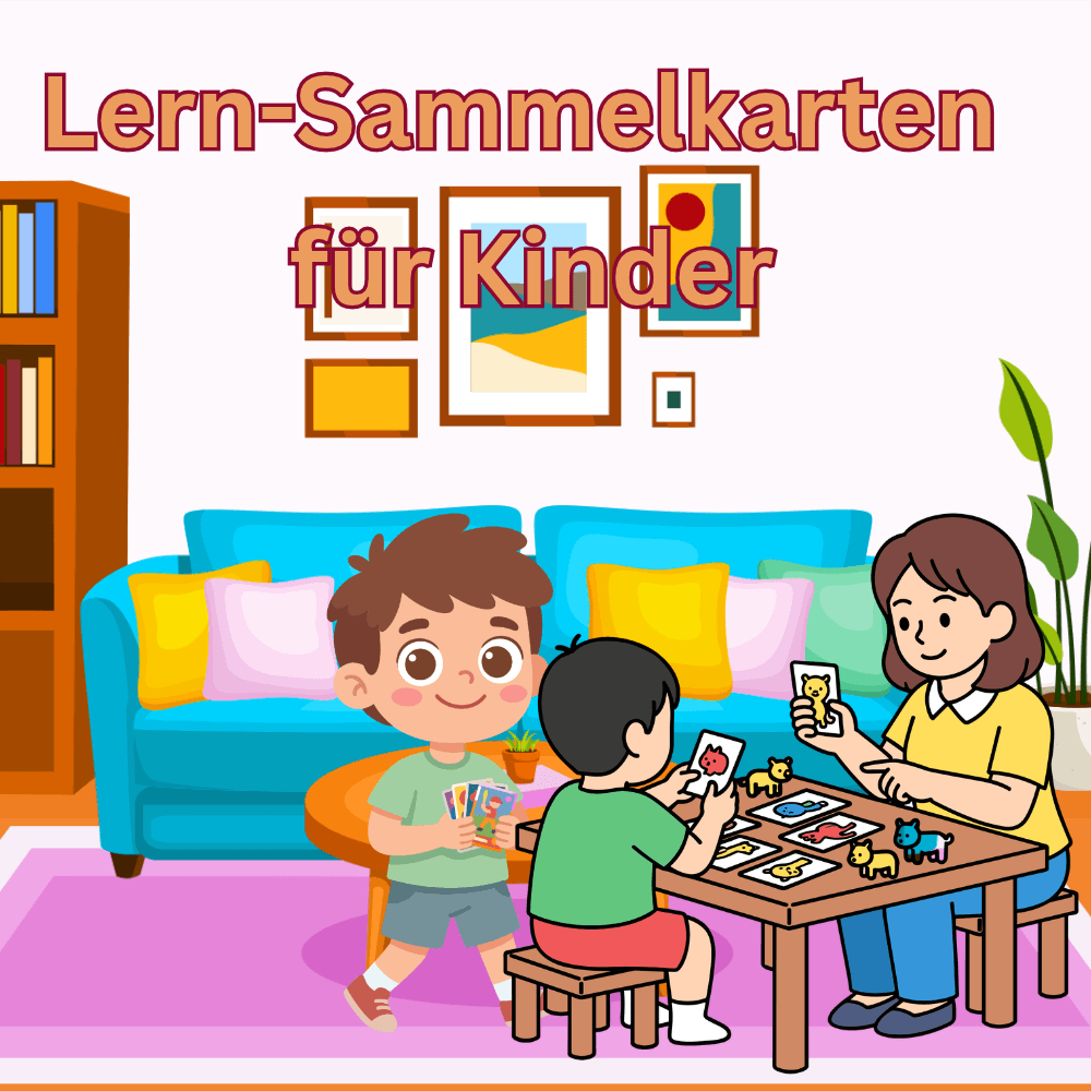 Lern-Sammelkarten für Kinder wird in einer fröhlichen Umgebung gesammelt, ideal für kreative Familienmomente.