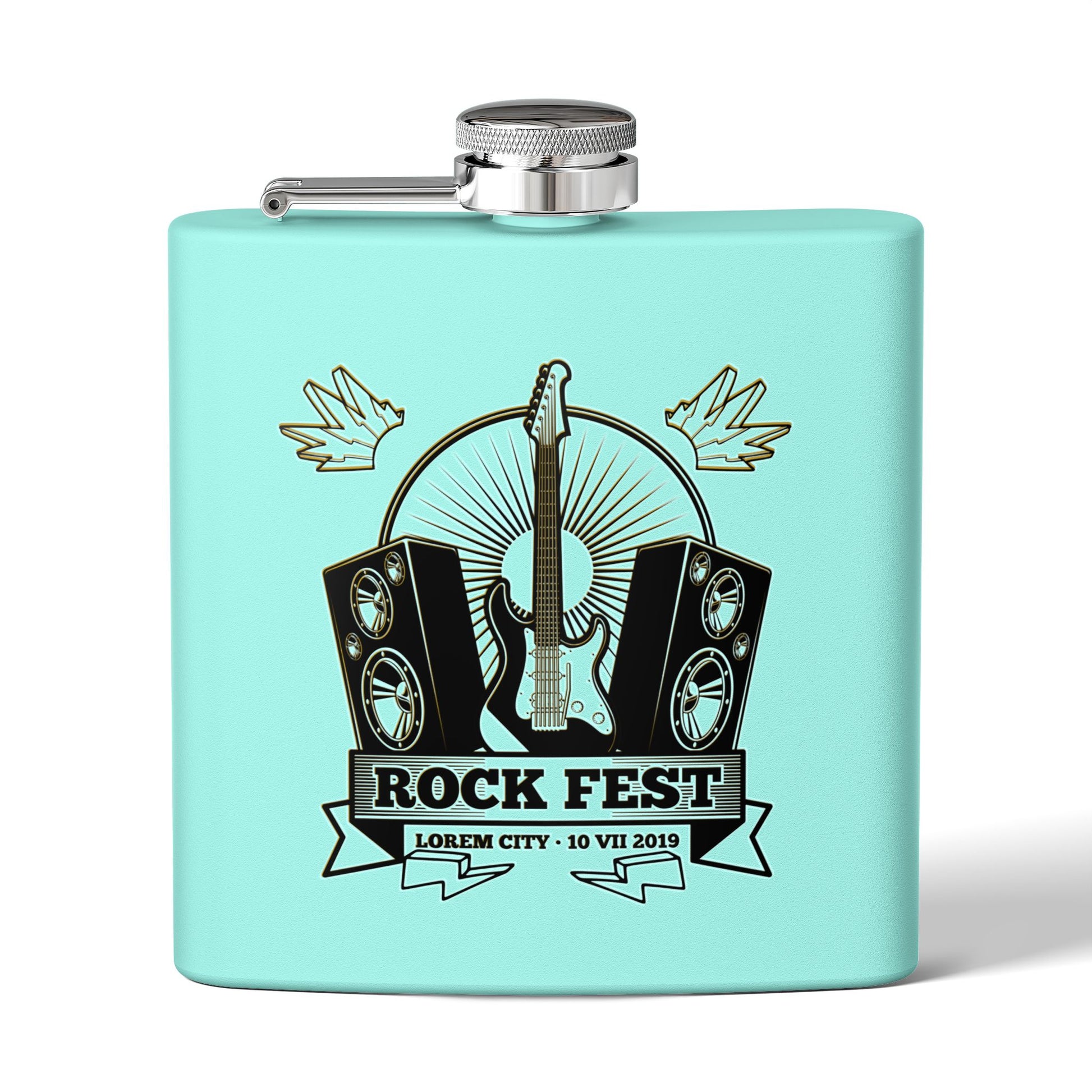 Edelstahl-Flachmann „Rock Fest“ – 170 ml Flachmann für Konzerte und Festivals