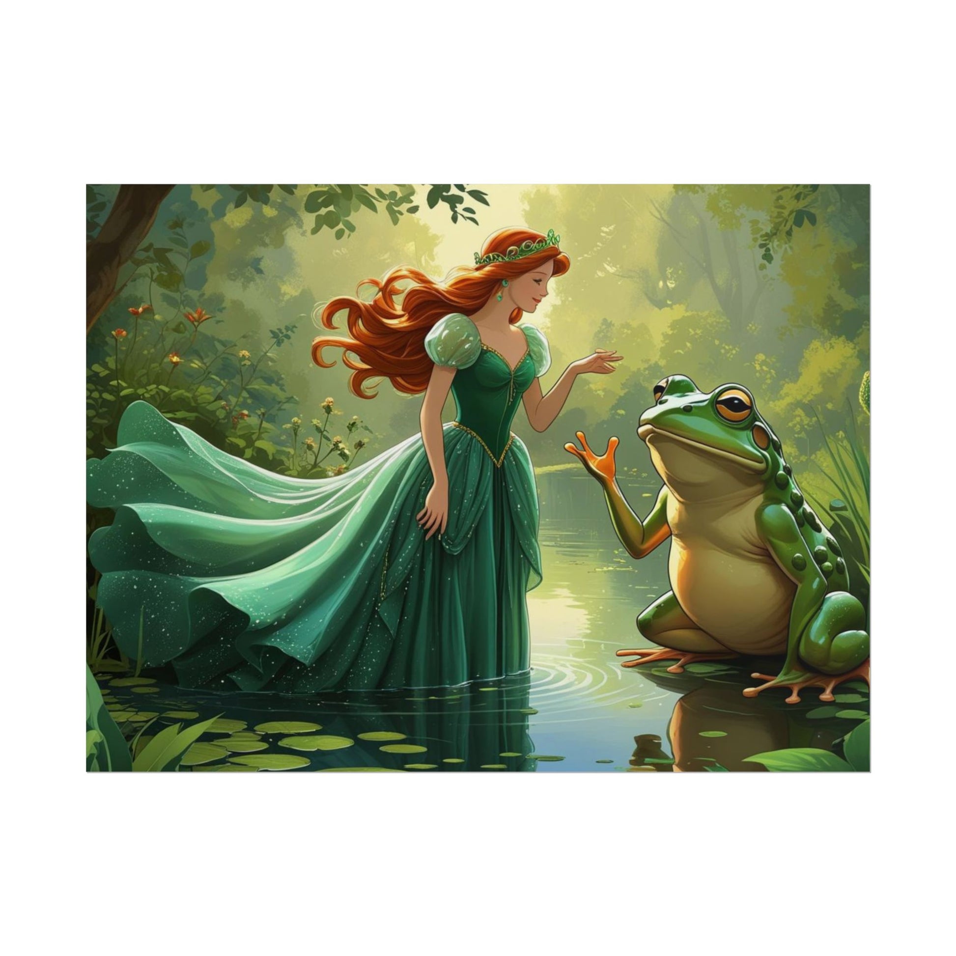 Märchenhaftes Rollposter, Zauberhafte Waldwandkunst, Kinderzimmer Dekor, Prinzessin und Frosch Druck, Zauberhafte Geschenkidee