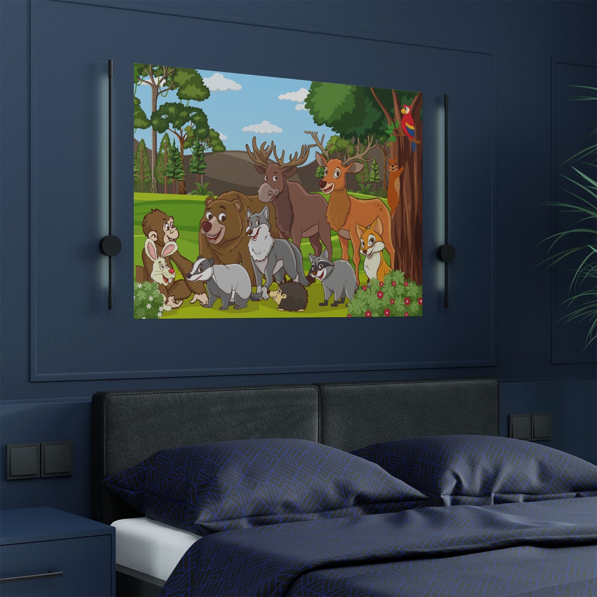 Wildlife Satin Poster, Tier Kunstdruck, Kinderzimmer Dekor, Wald Natur Dekor, Wildlife Liebhaber Geschenk