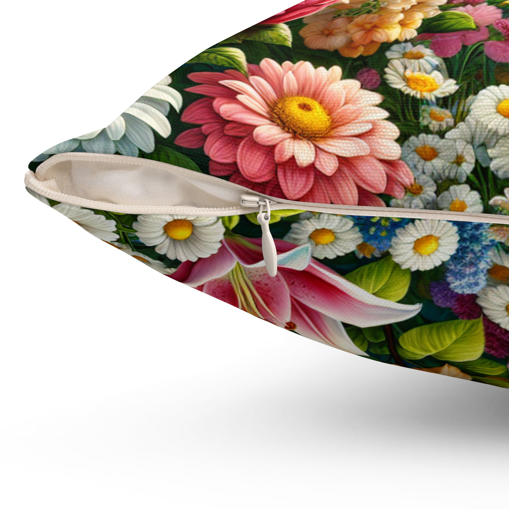 Dekokissen mit Blumengarten, farbenfroher Wohnakzent, gemütliches Kissen fürs Wohnzimmer, florales Dekor, Geschenkidee für Naturliebhaber