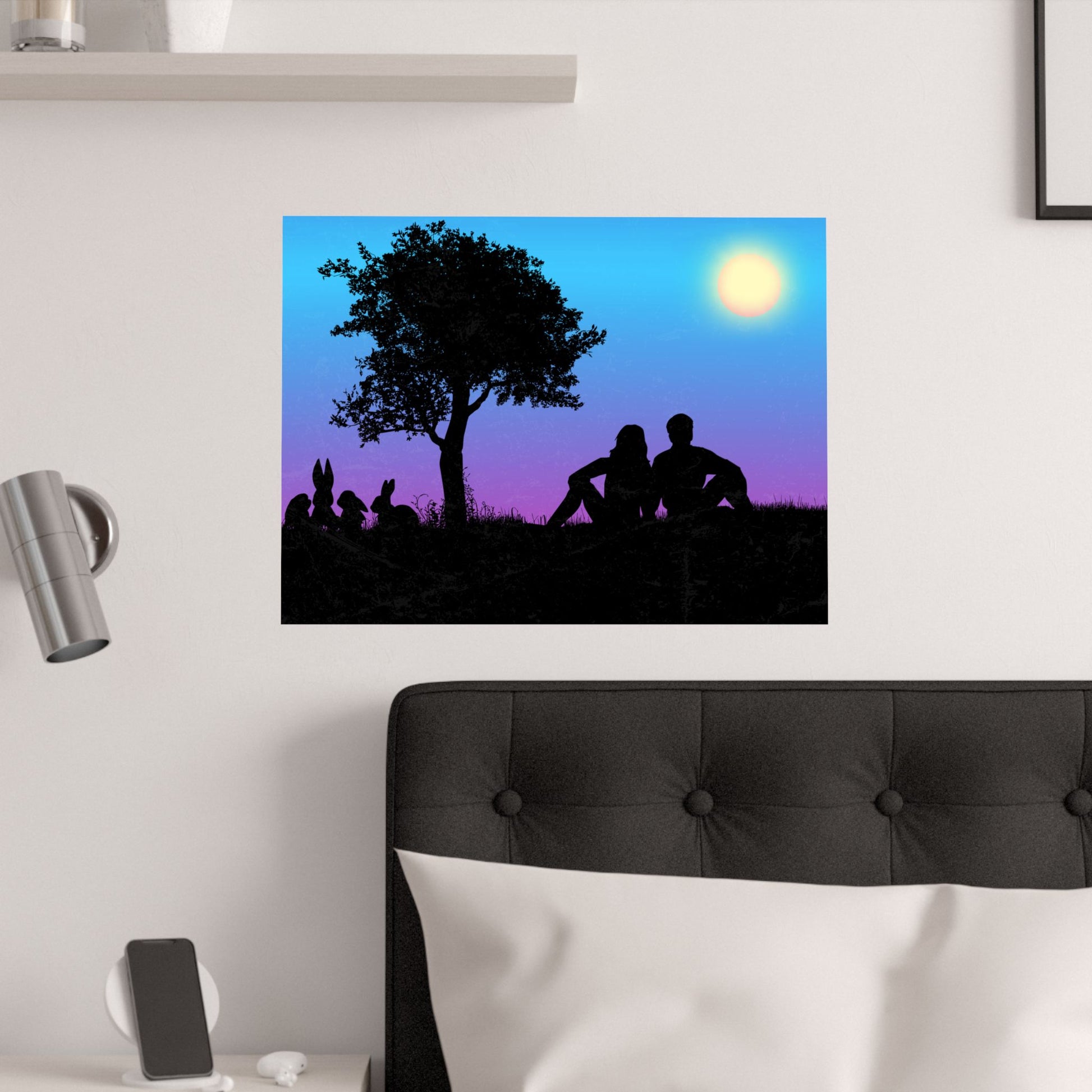 Silhouette Paar Satin Poster, Romantische Wandkunst, Wohndekor, Geschenk für Paare, Moderne Dekoration, Liebeskunst