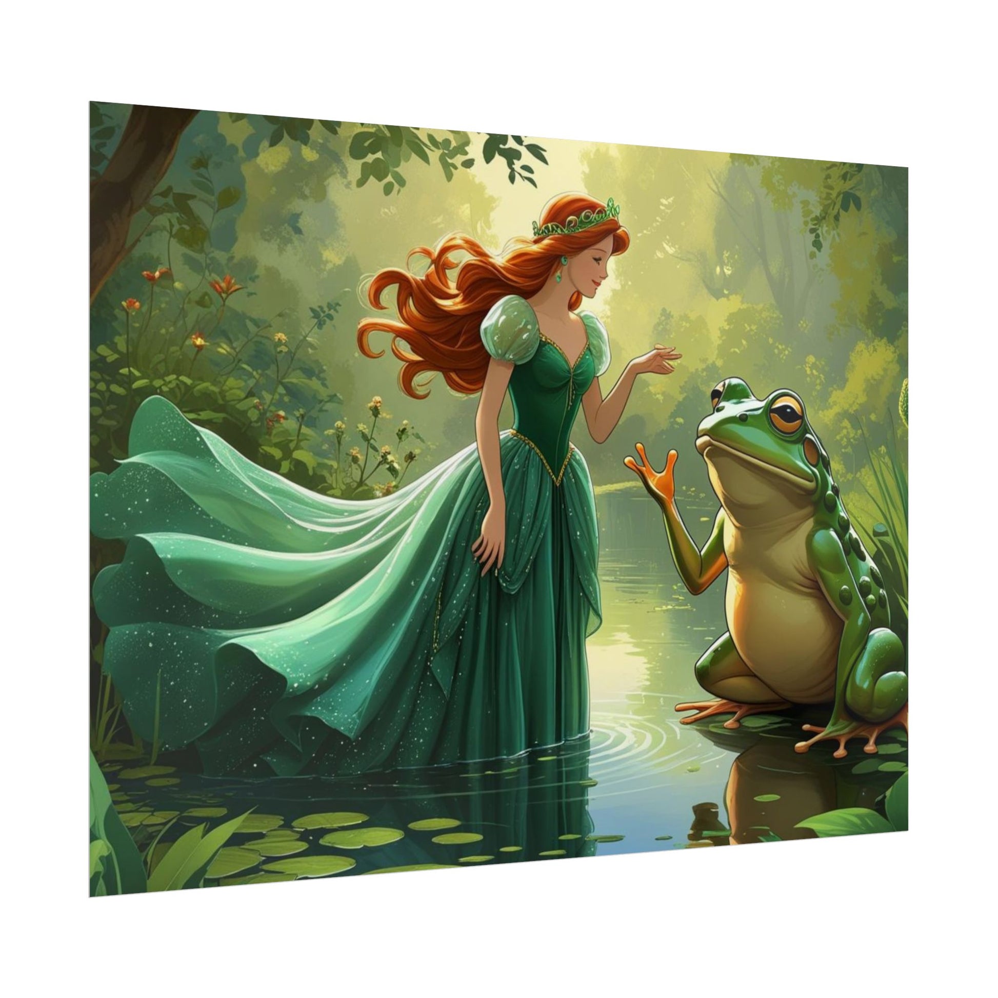 Märchenhaftes Rollposter, Zauberhafte Waldwandkunst, Kinderzimmer Dekor, Prinzessin und Frosch Druck, Zauberhafte Geschenkidee
