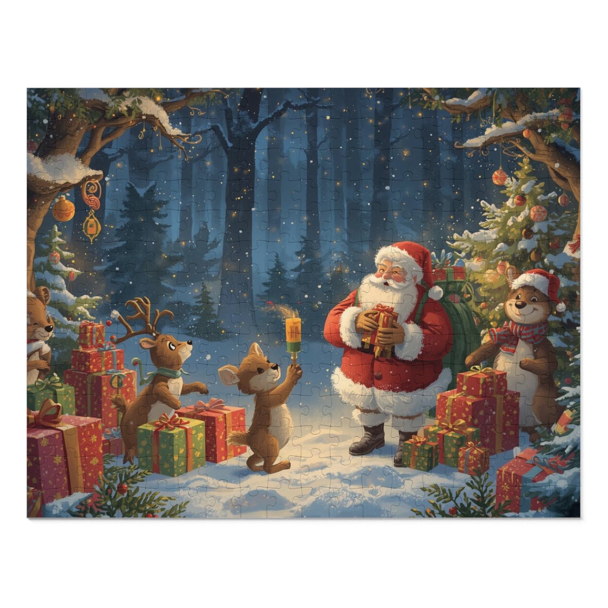Festliches Weihnachtspuzzle, Familienaktivität für die Feiertage, Geschenkset aus Blech, Szene mit Weihnachtsmann und Freunden, Puzzlespiel für alle Altersgruppen, Jahreszeitendekoration
