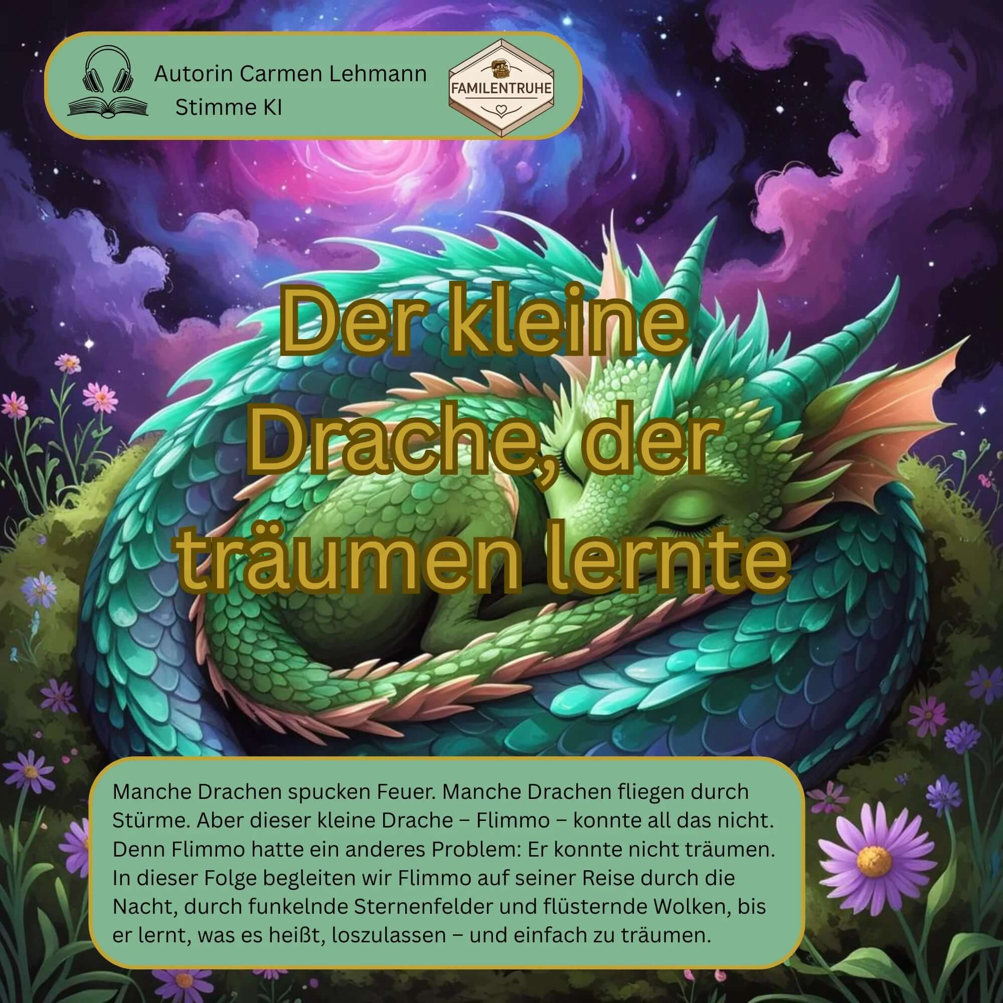 Der kleine Drache, der träumen lernte - fantasievolles Cover mit Drachen und nächtlicher Landschaft.