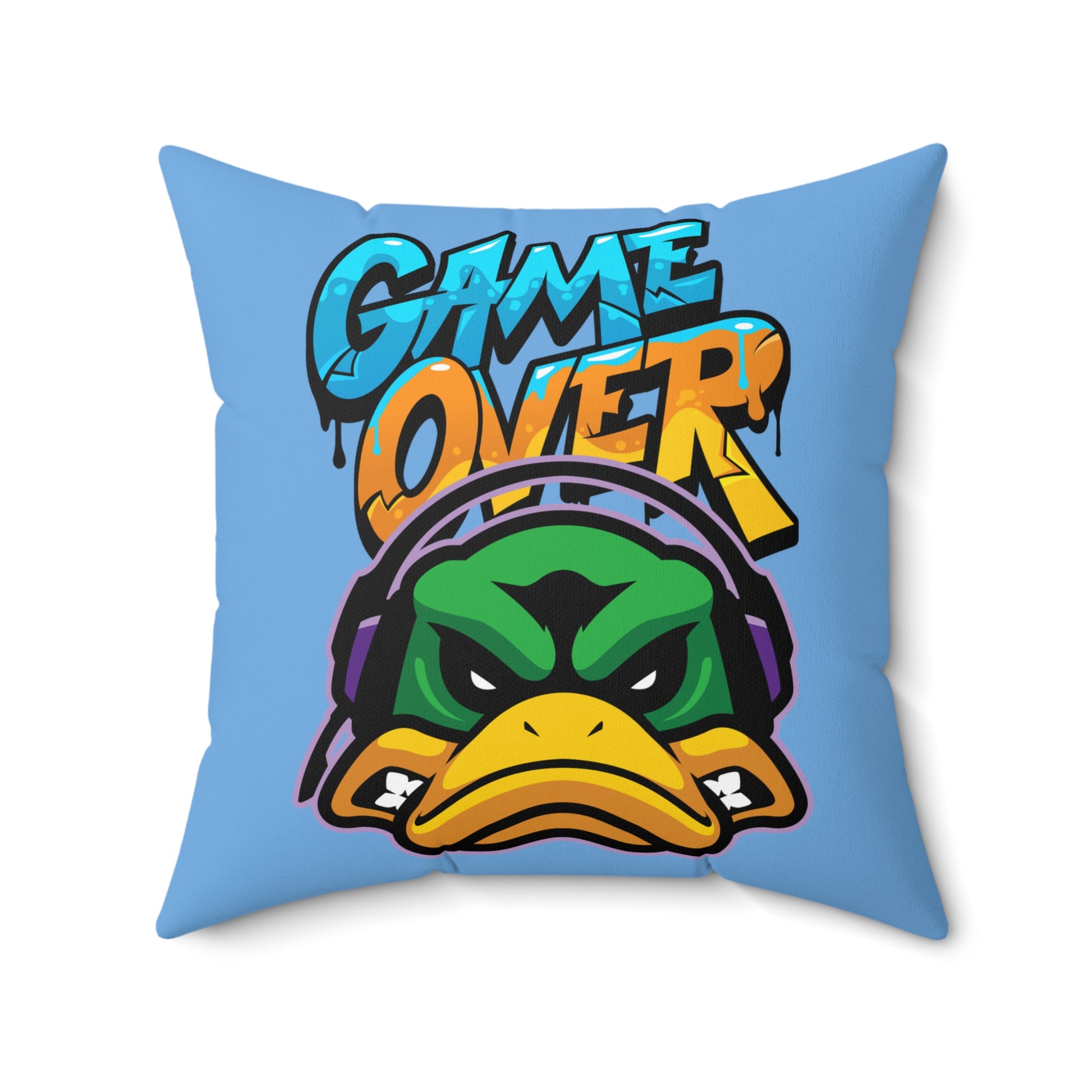 Gaming-Ente Quadratisches Kissen, Game Over Dekor, Gamer-Geschenk, Kissen für Gaming-Zimmer, Lustiges Couchkissen, Einzigartiger Wohnakzent