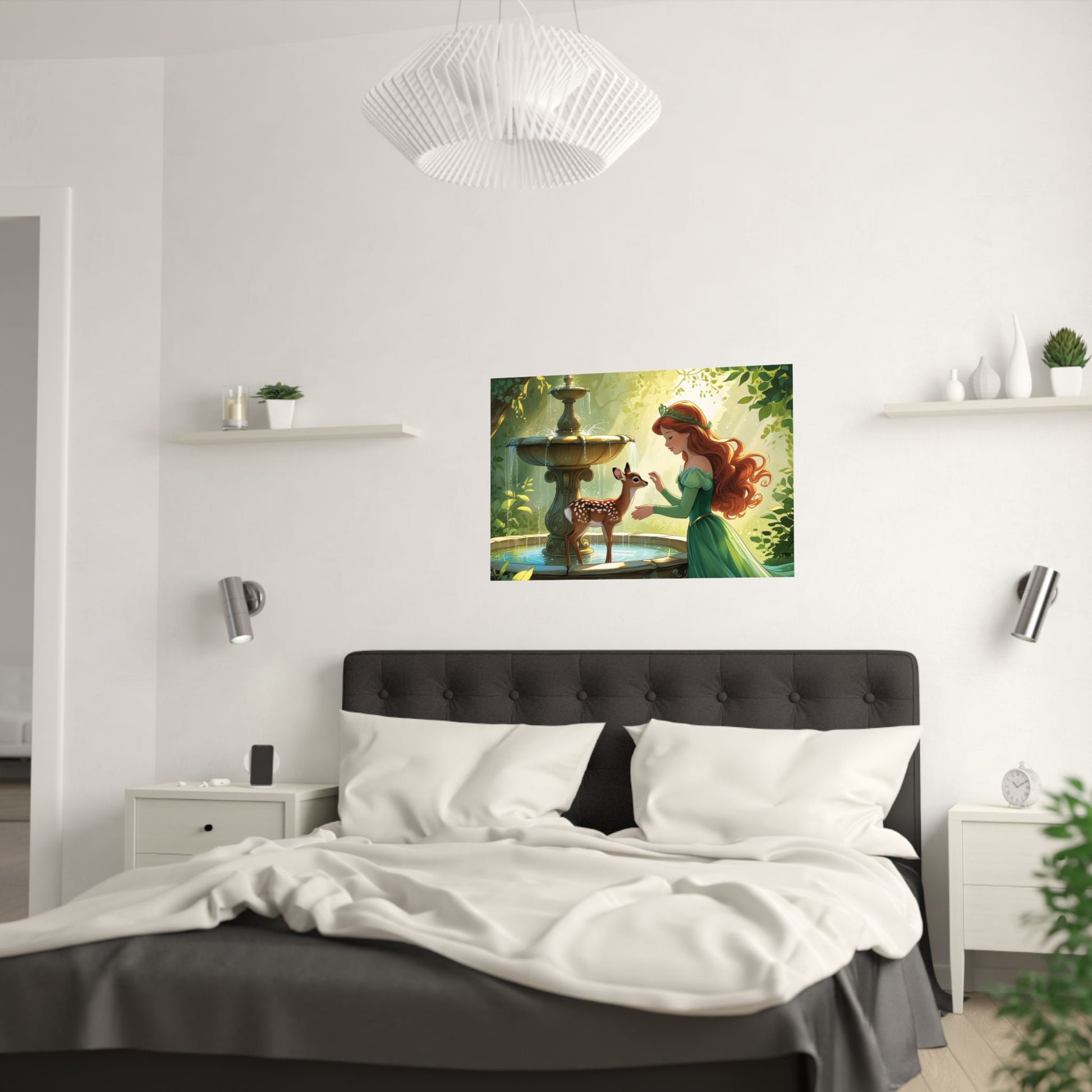 Zauberhafter Waldbrunnen Satin Posterdruck, Wunderliche Wandkunst, Wohndekor, Geschenke für Naturliebhaber, Märchen Dekor