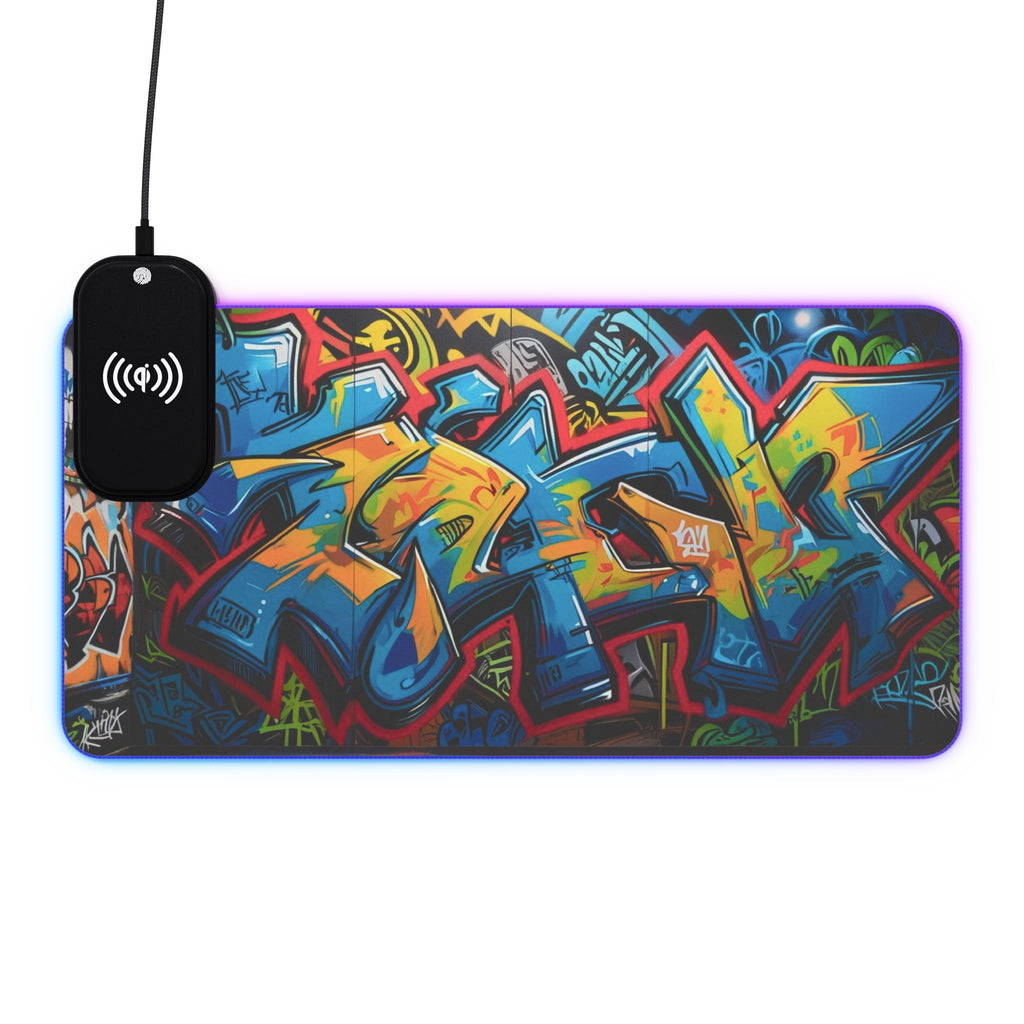 LED-Gaming-Mauspad mit kabelloser Aufladung und Graffiti-Design, perfekt für Gamer, Schreibtischzubehör, einzigartige Geschenke, Home-Office-Dekor