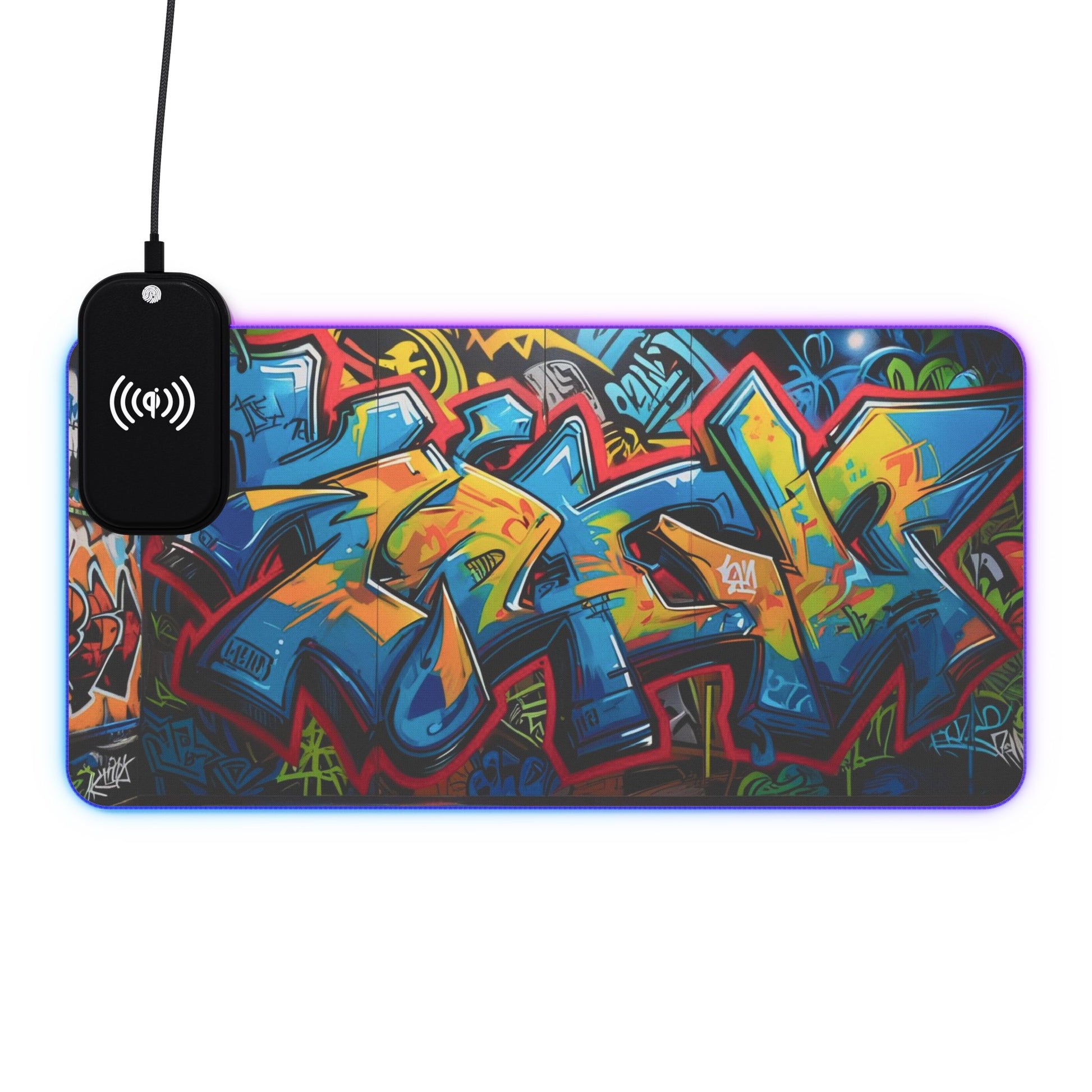 LED-Gaming-Mauspad mit kabelloser Aufladung und Graffiti-Design, perfekt für Gamer, Schreibtischzubehör, einzigartige Geschenke, Home-Office-Dekor