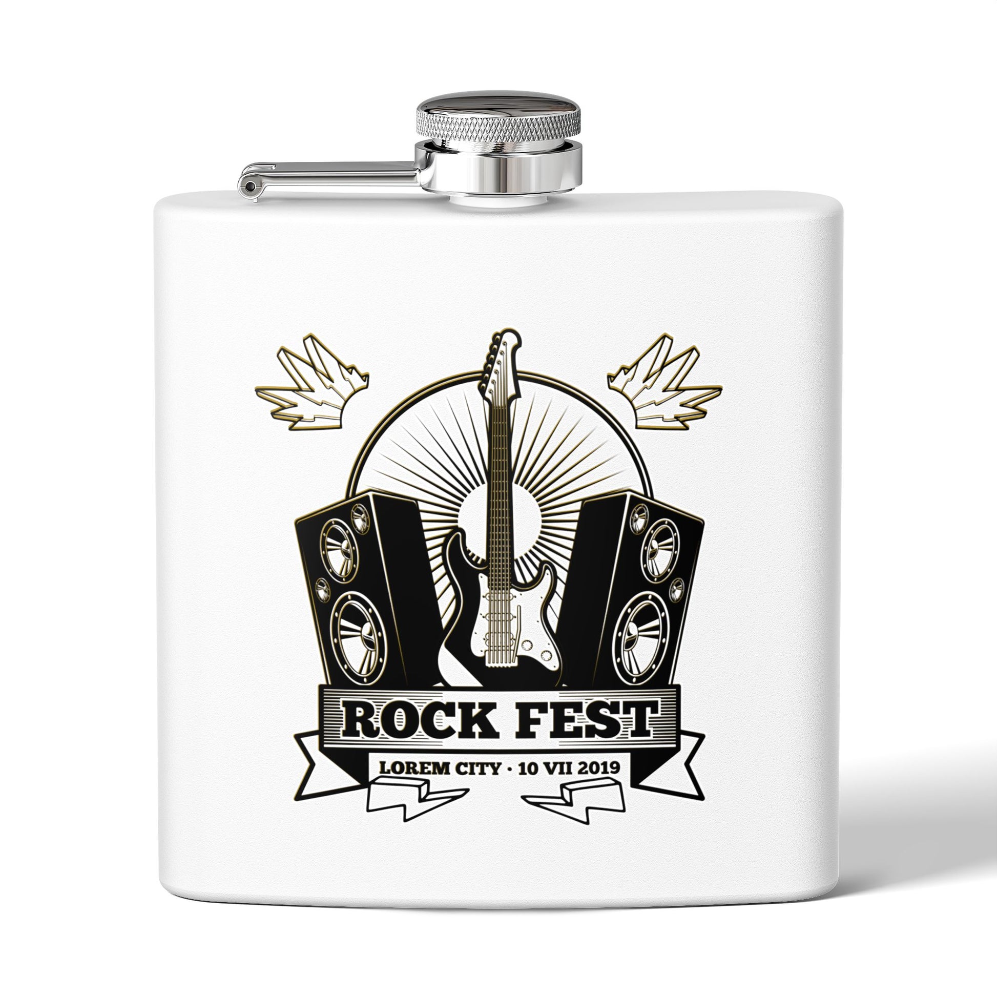 Edelstahl-Flachmann „Rock Fest“ – 170 ml Flachmann für Konzerte und Festivals