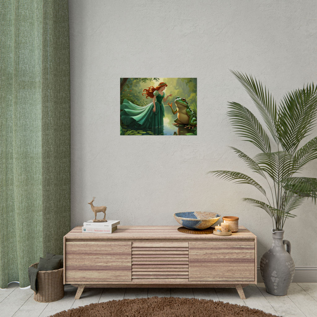 Märchenhaftes Rollposter, Zauberhafte Waldwandkunst, Kinderzimmer Dekor, Prinzessin und Frosch Druck, Zauberhafte Geschenkidee