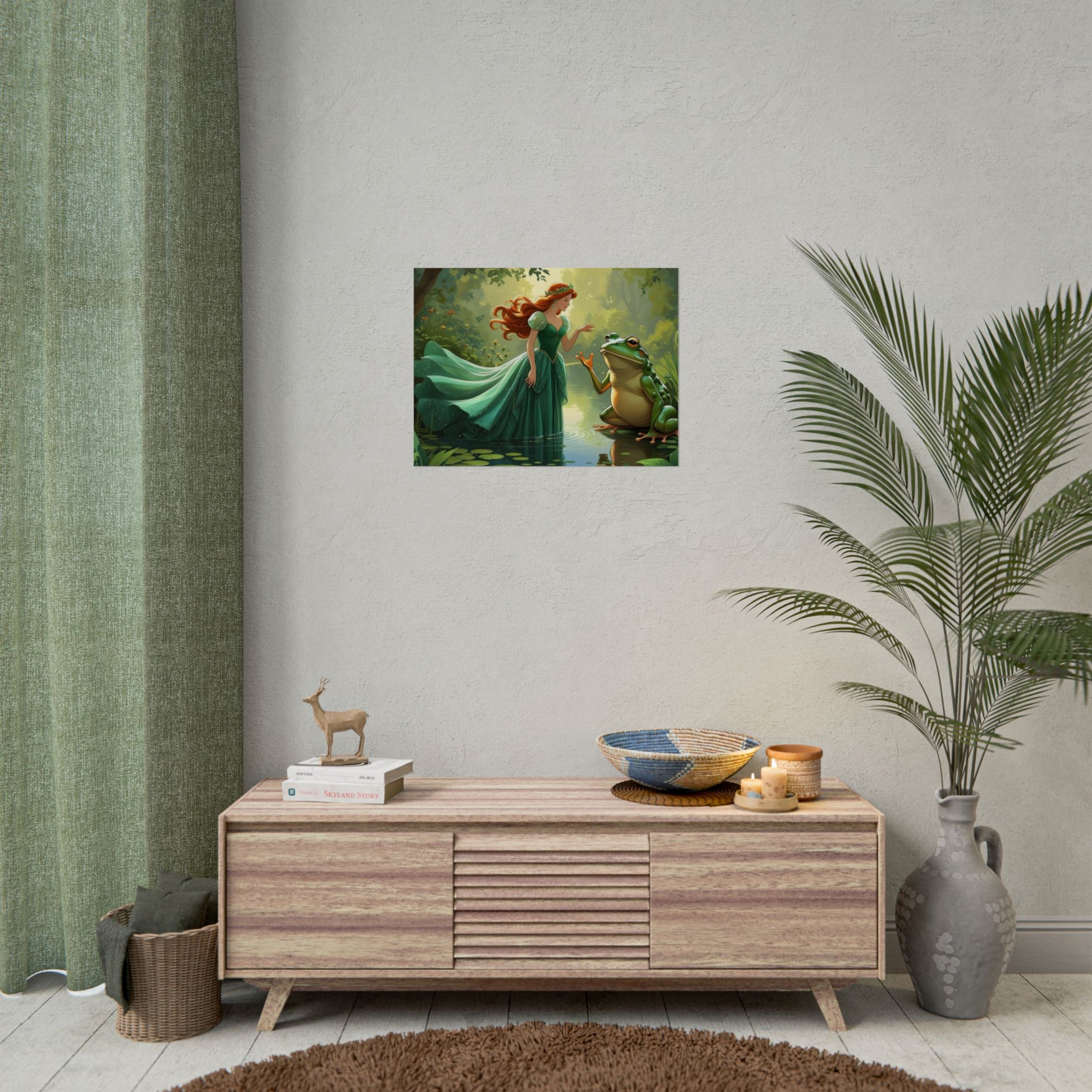 Märchenhaftes Rollposter, Zauberhafte Waldwandkunst, Kinderzimmer Dekor, Prinzessin und Frosch Druck, Zauberhafte Geschenkidee