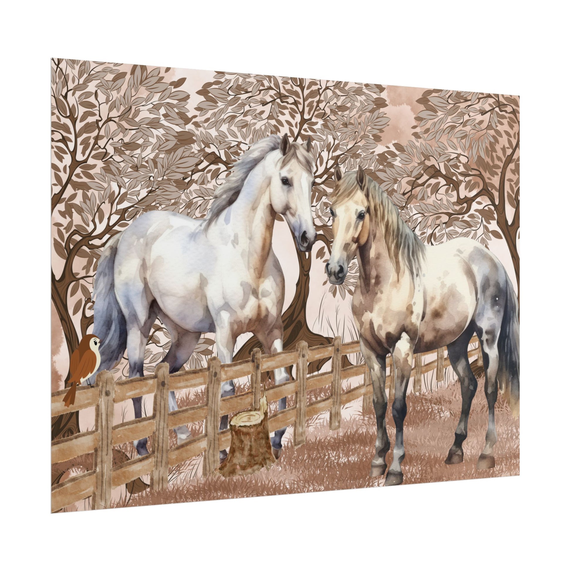 Poster - Two horses gray white checkered greeting each other at the fence