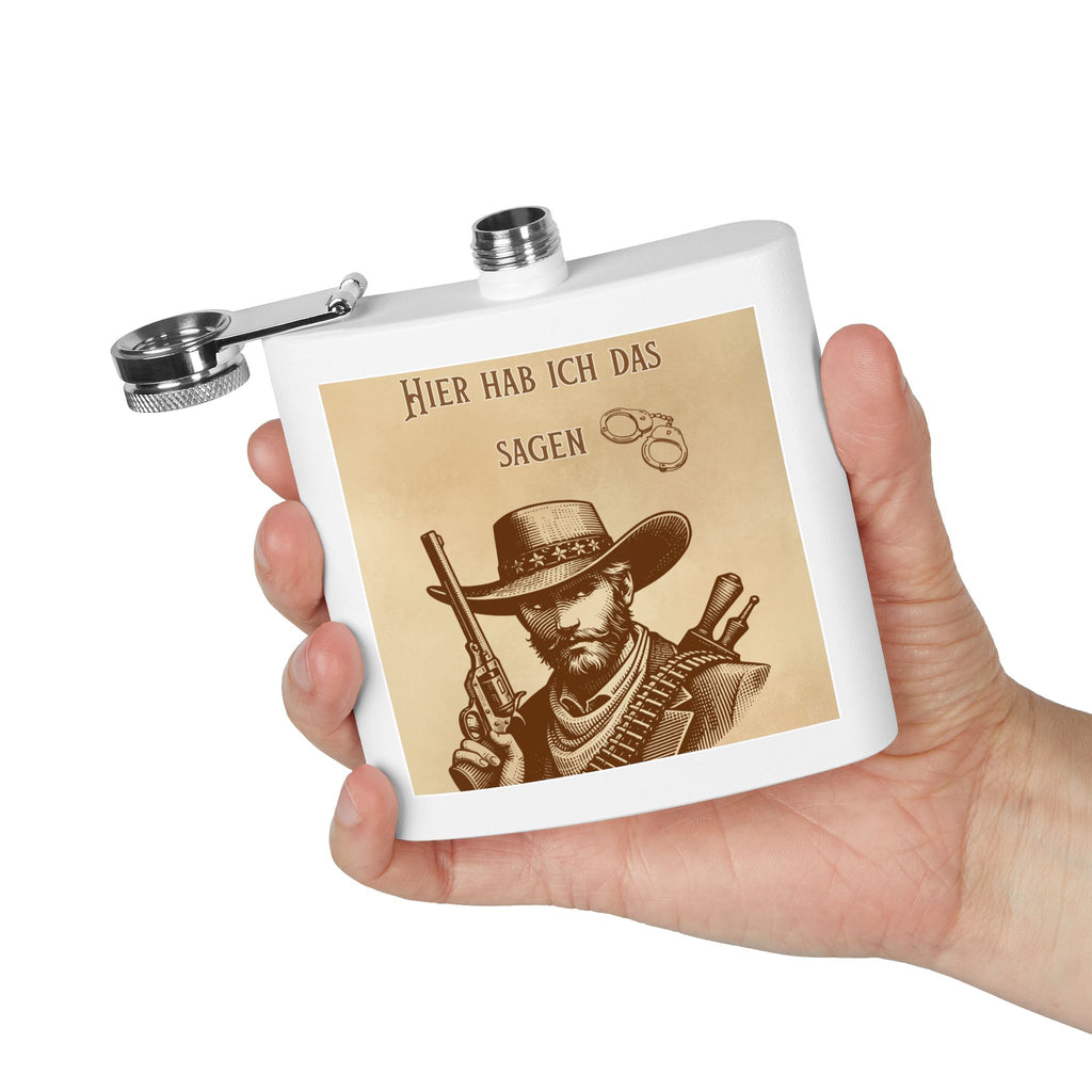Western Cowboy Flask, Einzigartiges Bräutigam Geschenk, Rustikales Dekor, 6oz Edelstahl Flachmann, Cowboy Themen Barware, personalisierter Whisky Flask